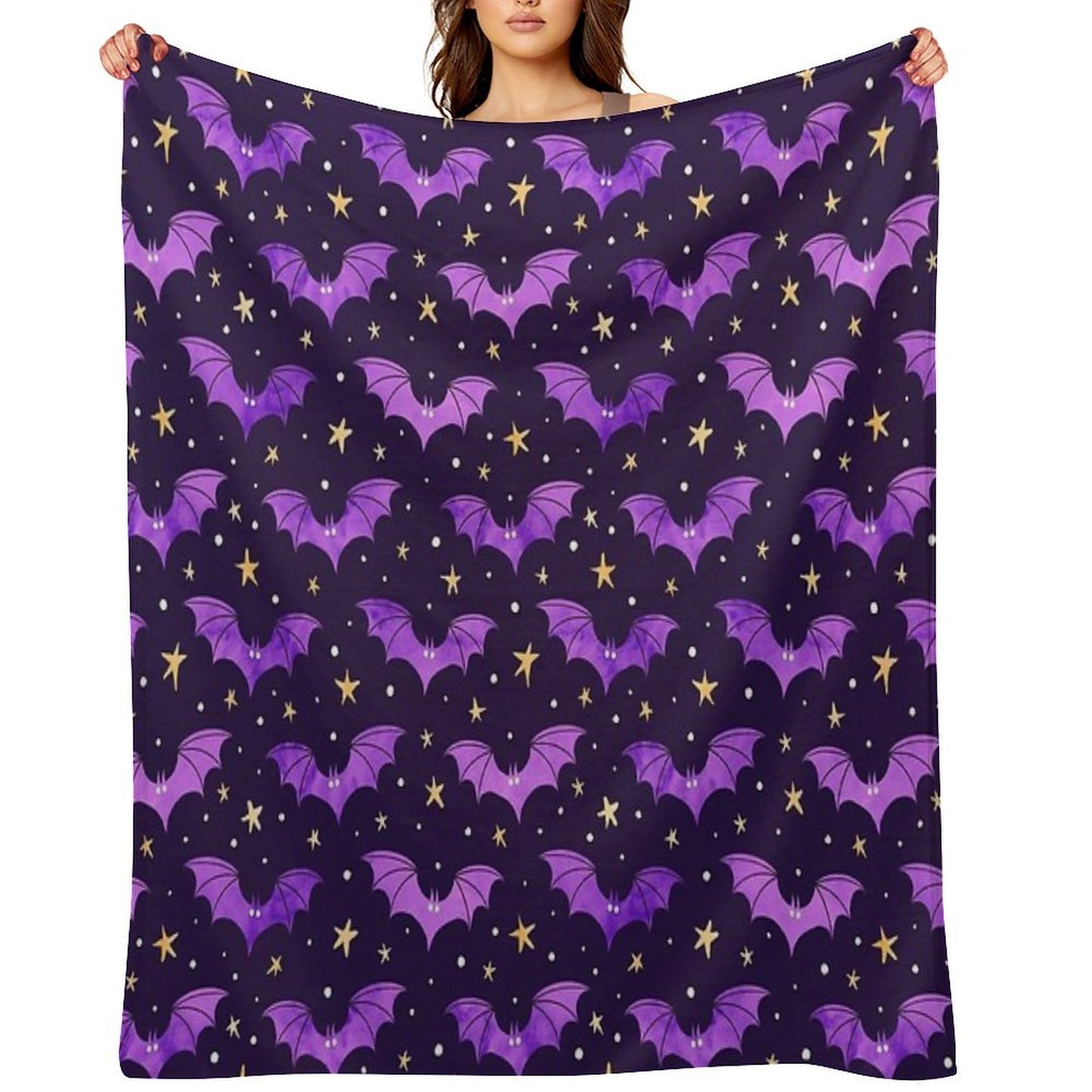 Watercolor Bats Purple on Black Comfort Throw Blanket