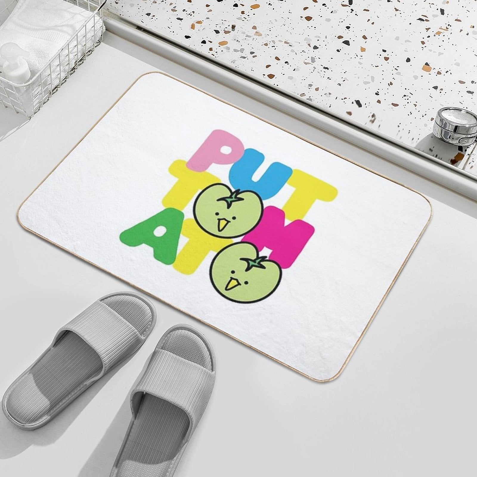 Kawaii Green Tomato Mascot No. 2  Dirt-Trapping Bath Mat