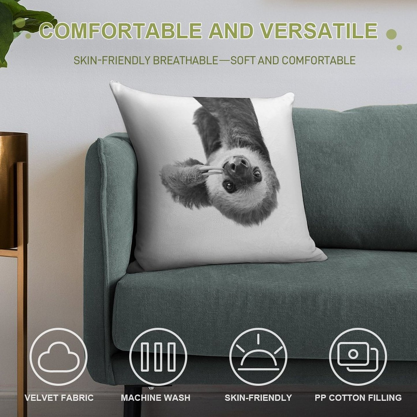 Sloth Soft Durable Construction Throw Pillow