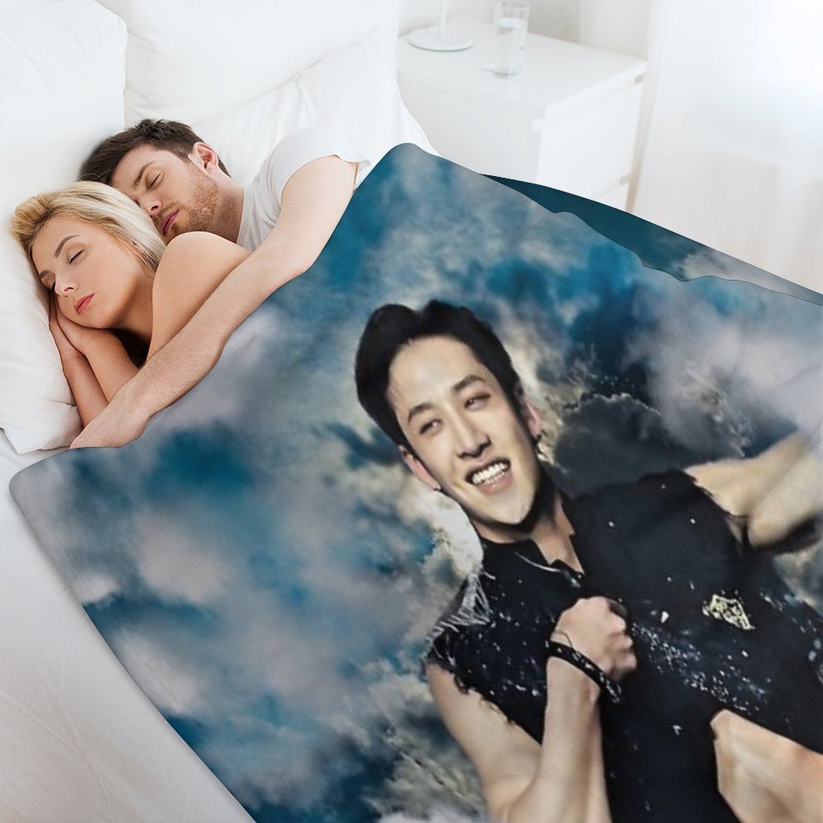 Bang Chan Smiling Cutely While Showing His Abs Versatility Throw Blanket