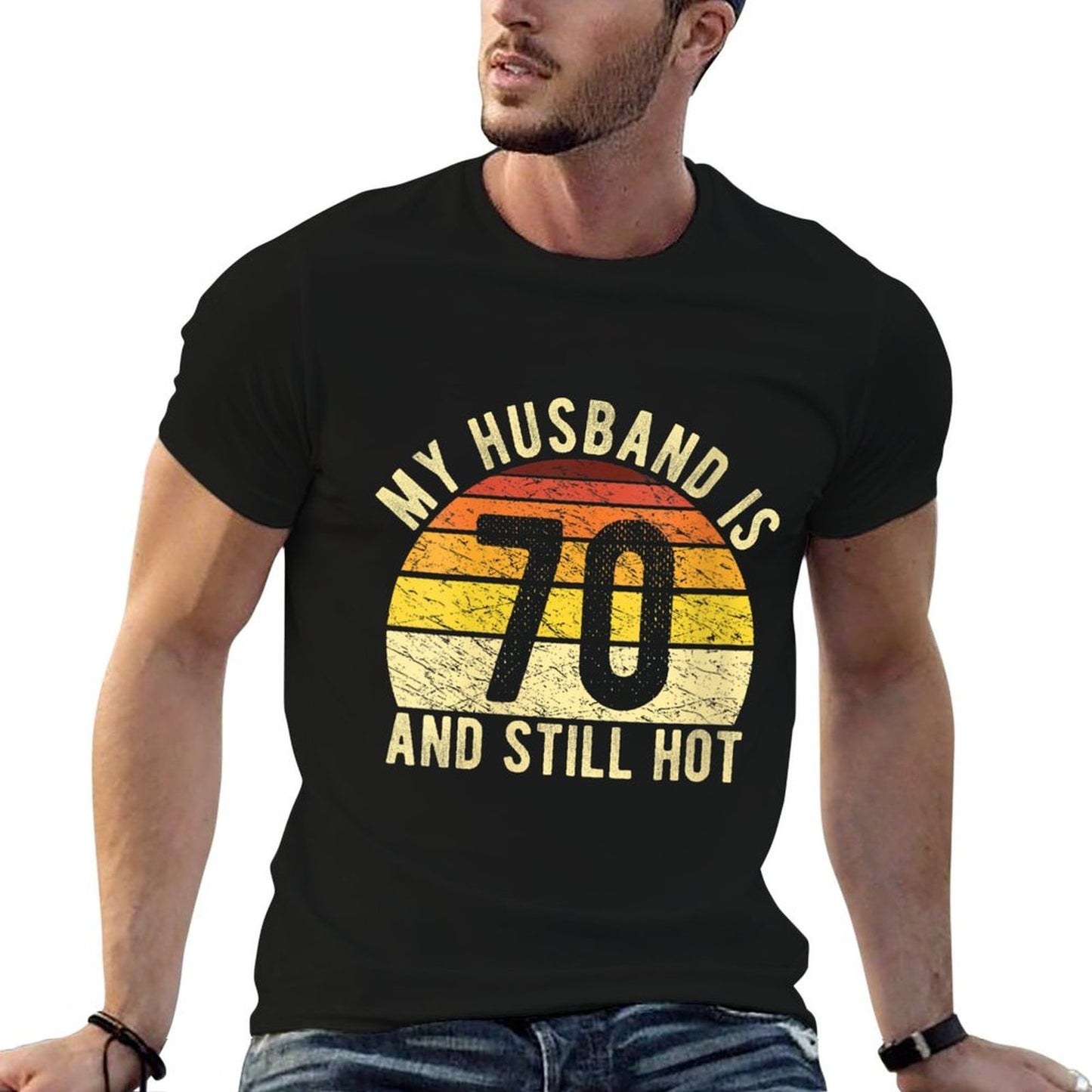 Womens My Husband Is 70 Year Old Man 70th Birthday Lightweight T-Shirt