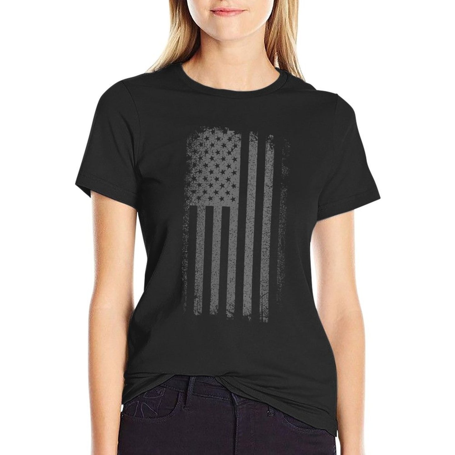 Womens Black American - Patriotic Freedom Dark Odor-resistant T-Shirt