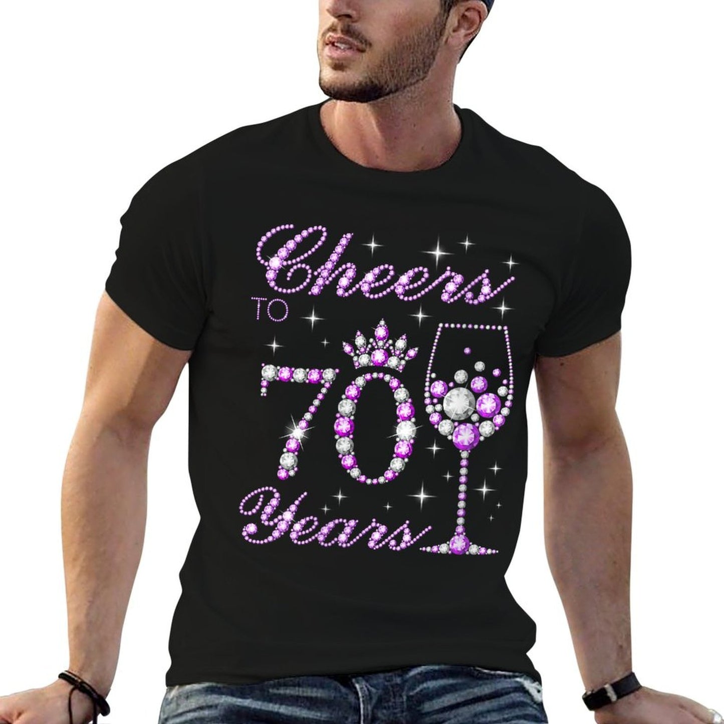 Womens Cheers to 70 Years Old Women Purple Crown 70th Birthday Summer-ready Fabric T-Shirt