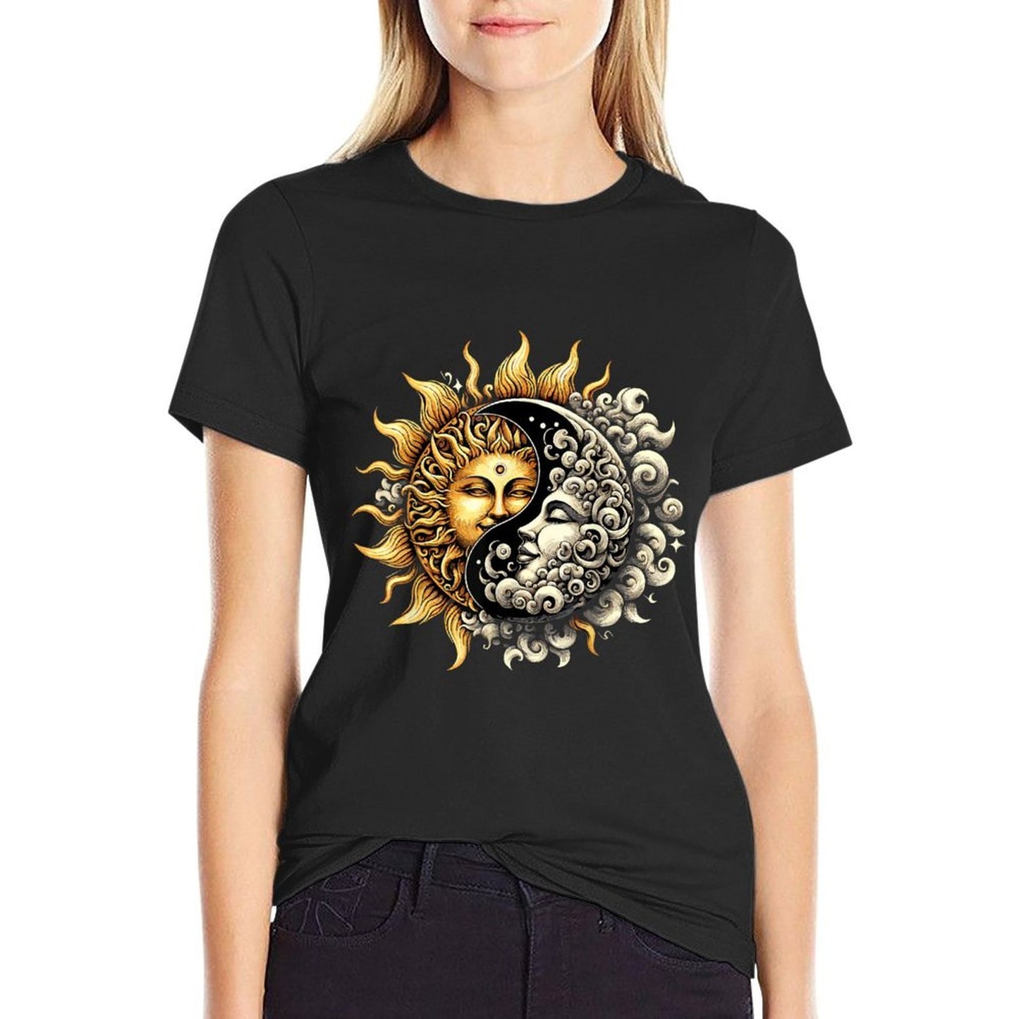 Sun And Moon Yin Yang Oversized Silhouette T-Shirt
