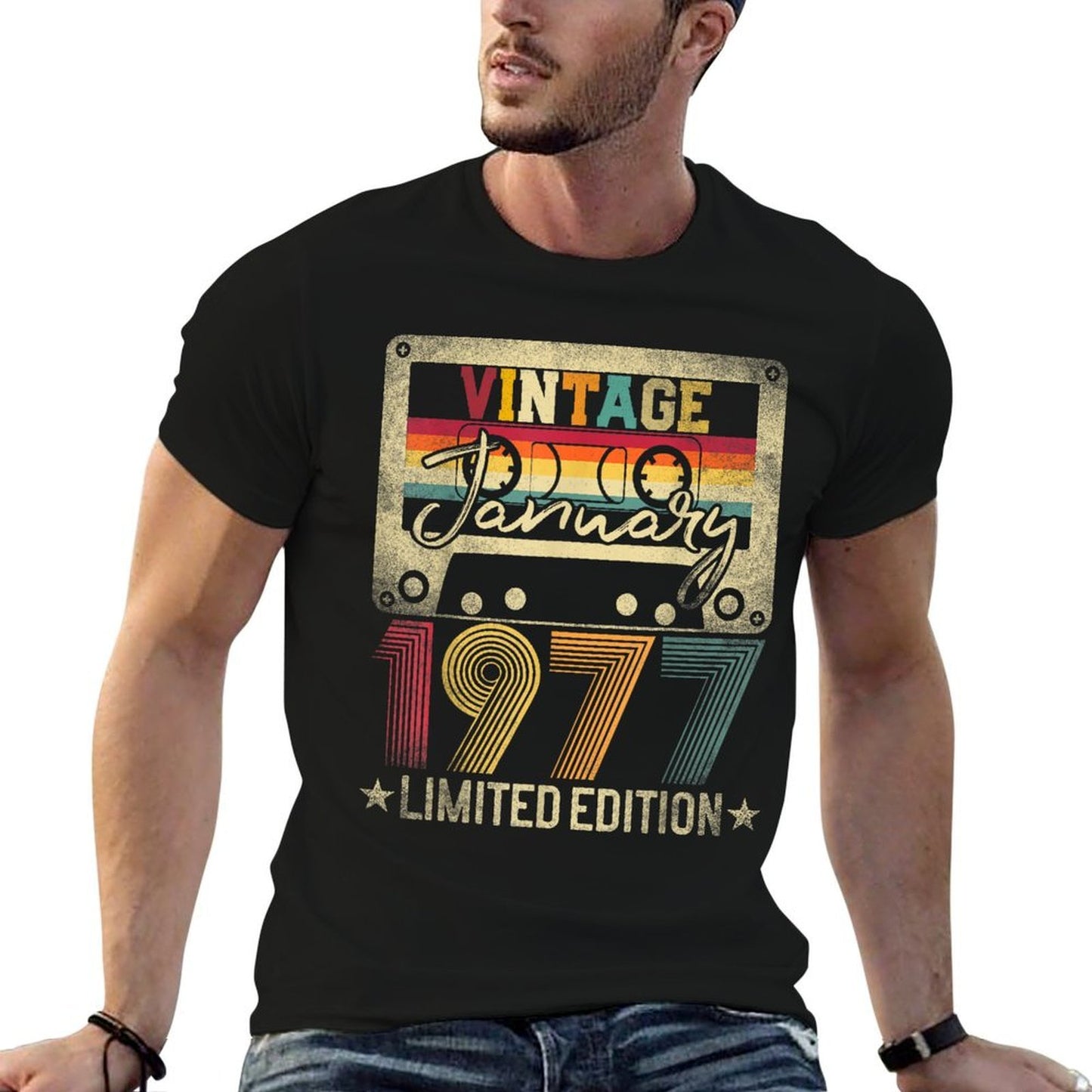 1977 January Vintage Limited Edition 48th Birthday Gift Stretchy T-Shirt