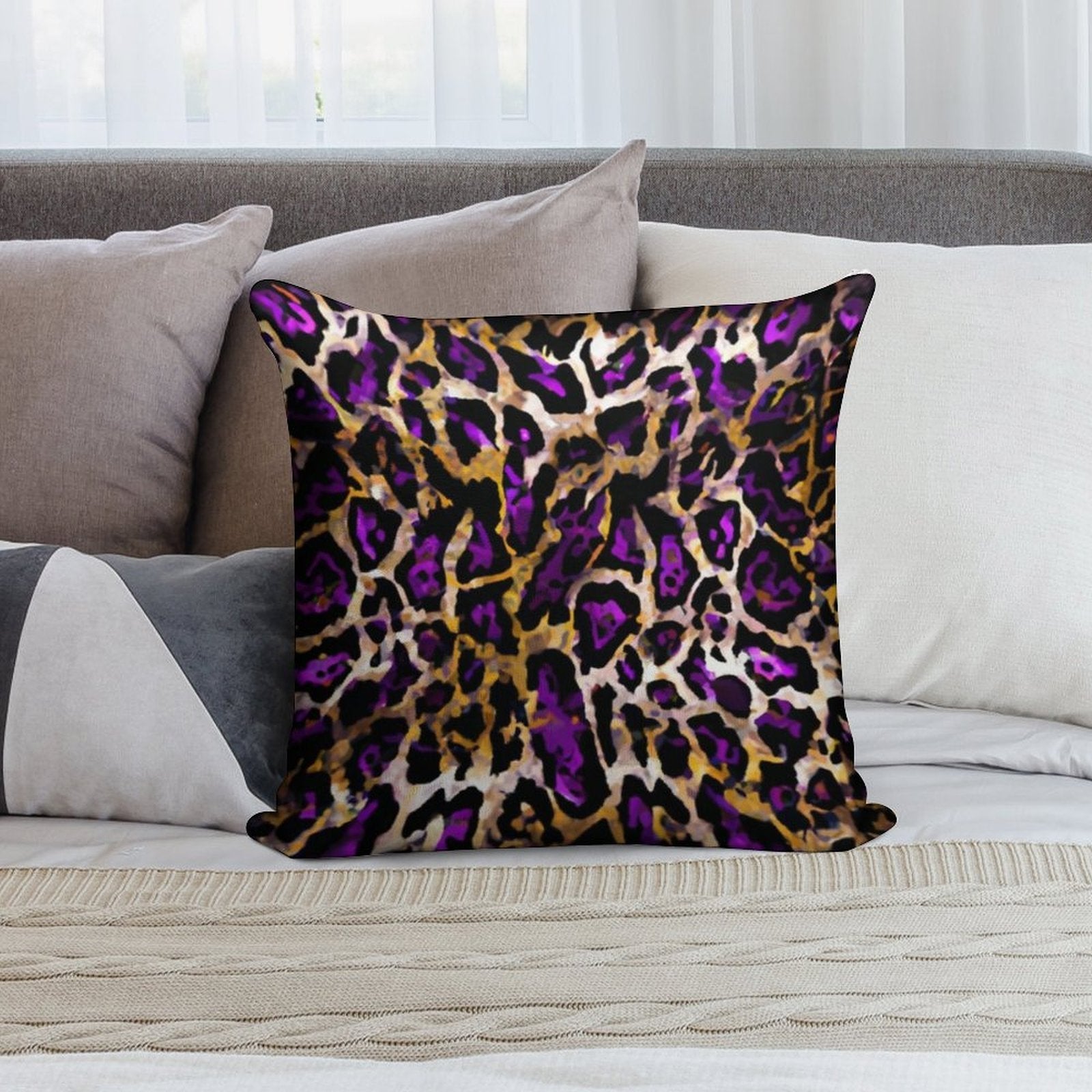 Abstract Purple And Gold Leopard Print Soft Washable Throw Pillow