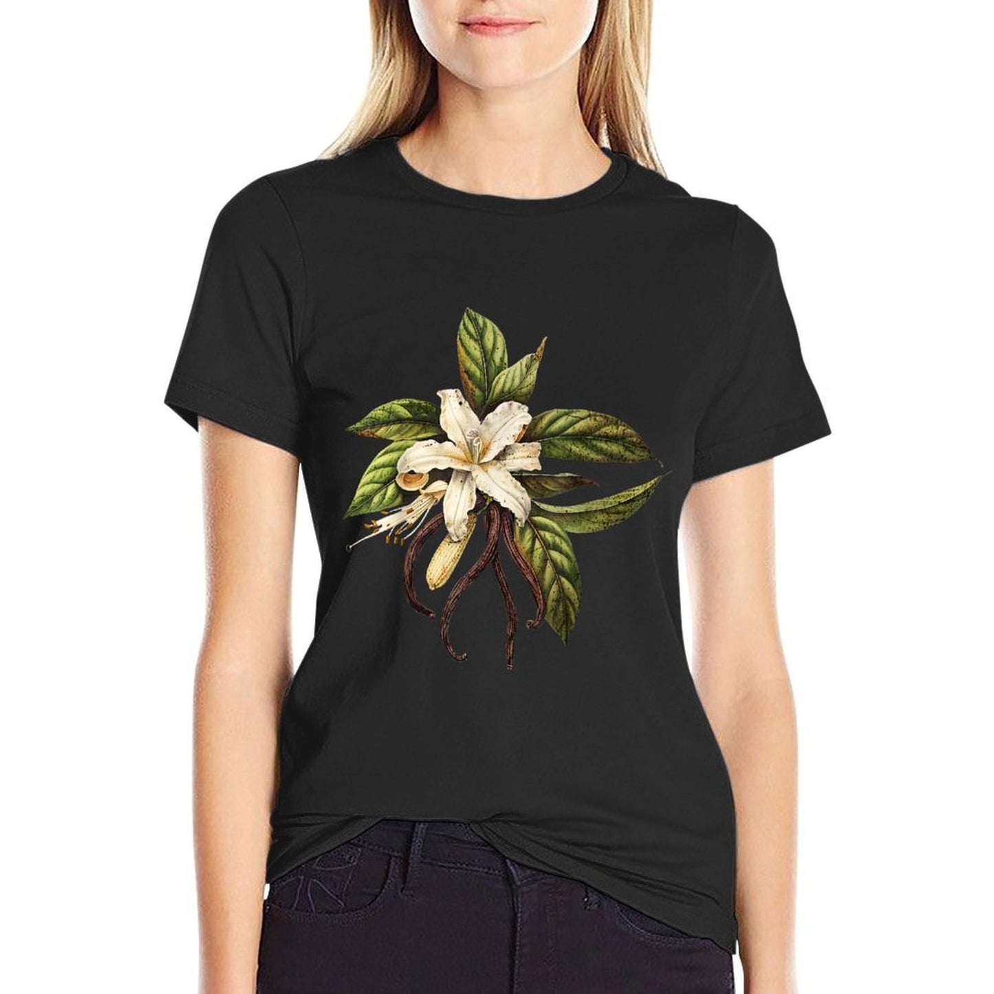 Vintage Flower Vanilla Botanical Spices Garden Nature Lover Rolled Sleeves T-Shirt
