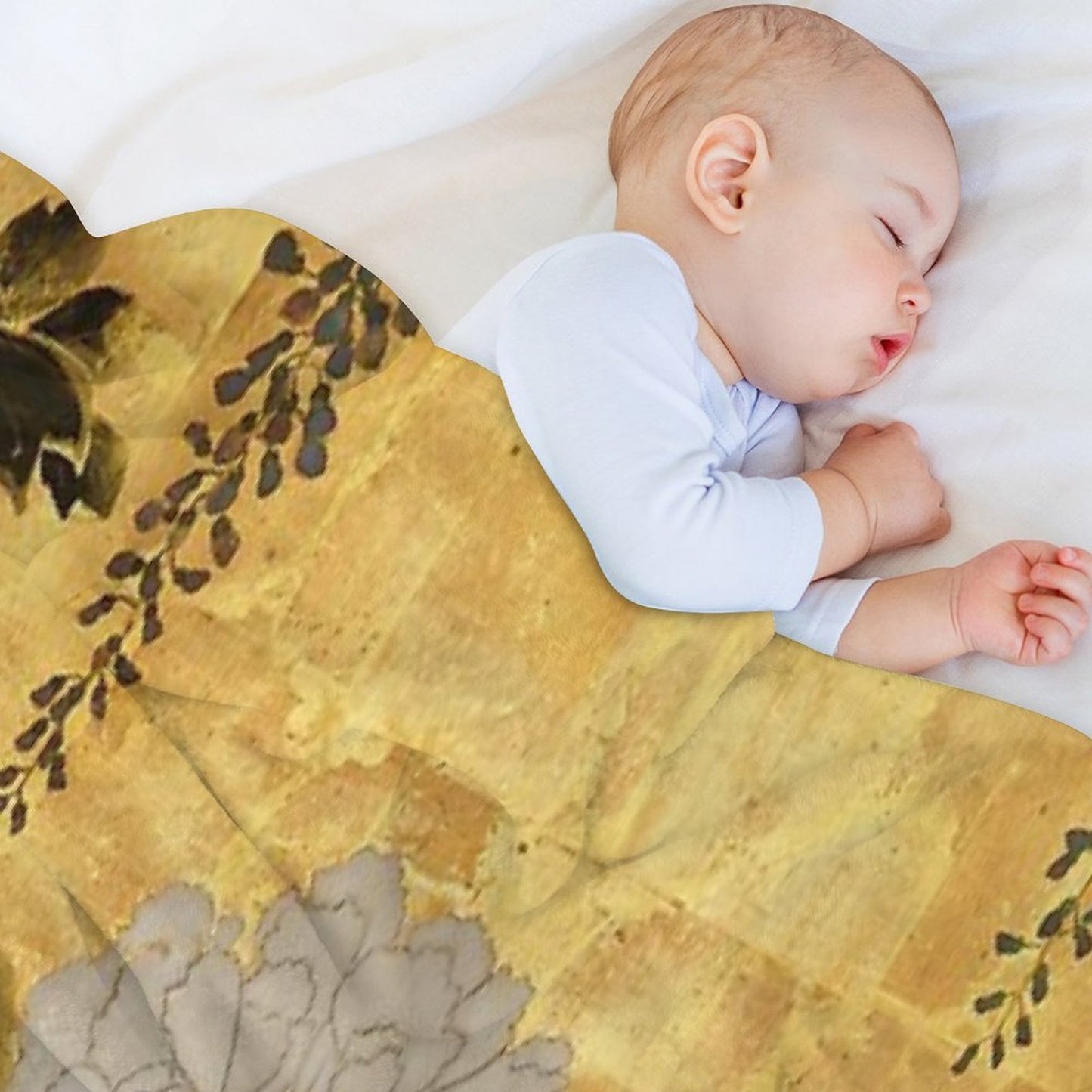 Vintage Japanese Floral Gold Leaf Screen With Wisteria And Peonies Versatility Throw Blanket