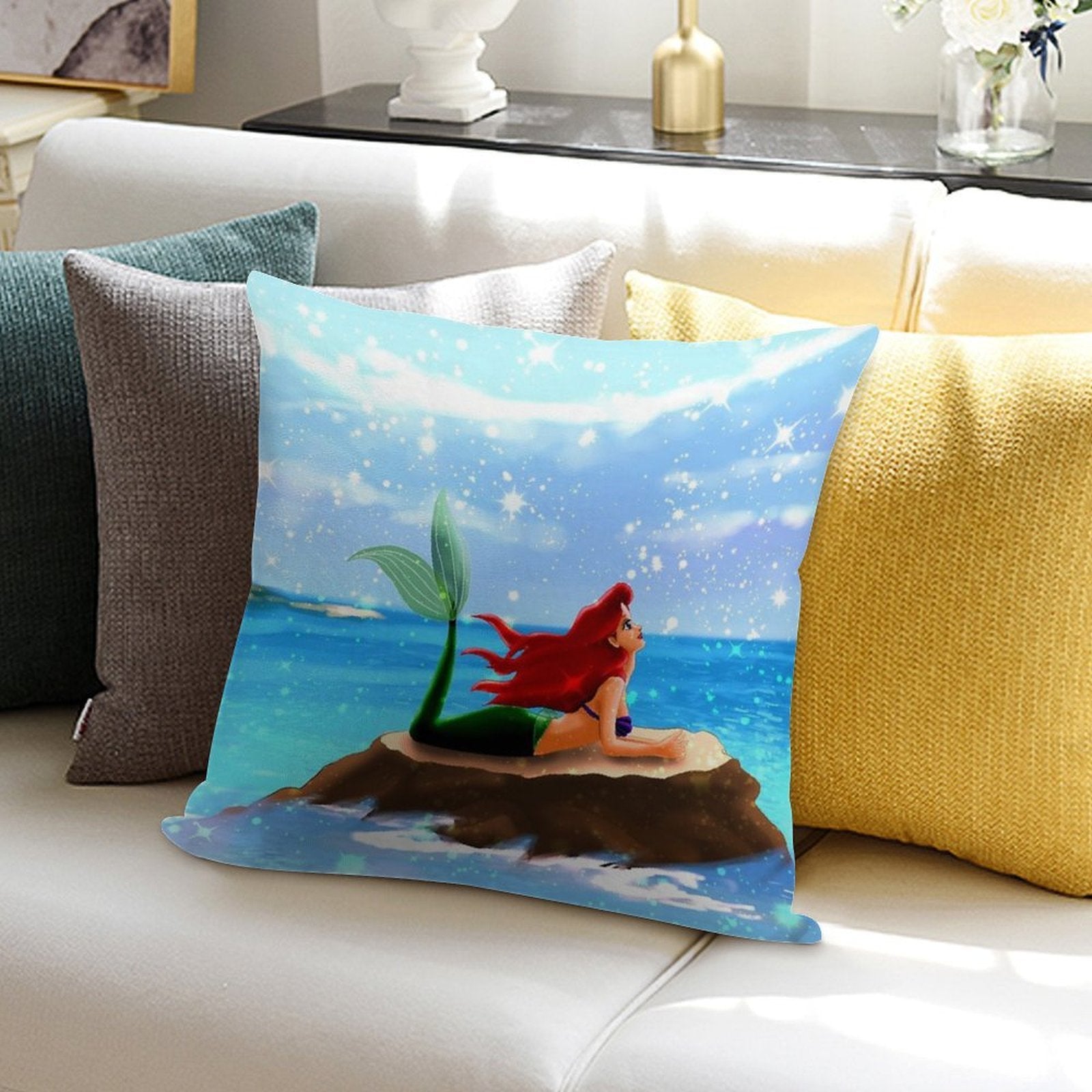 Little Mermaid - Azure Blue Soft Warmth Comfort Throw Pillow