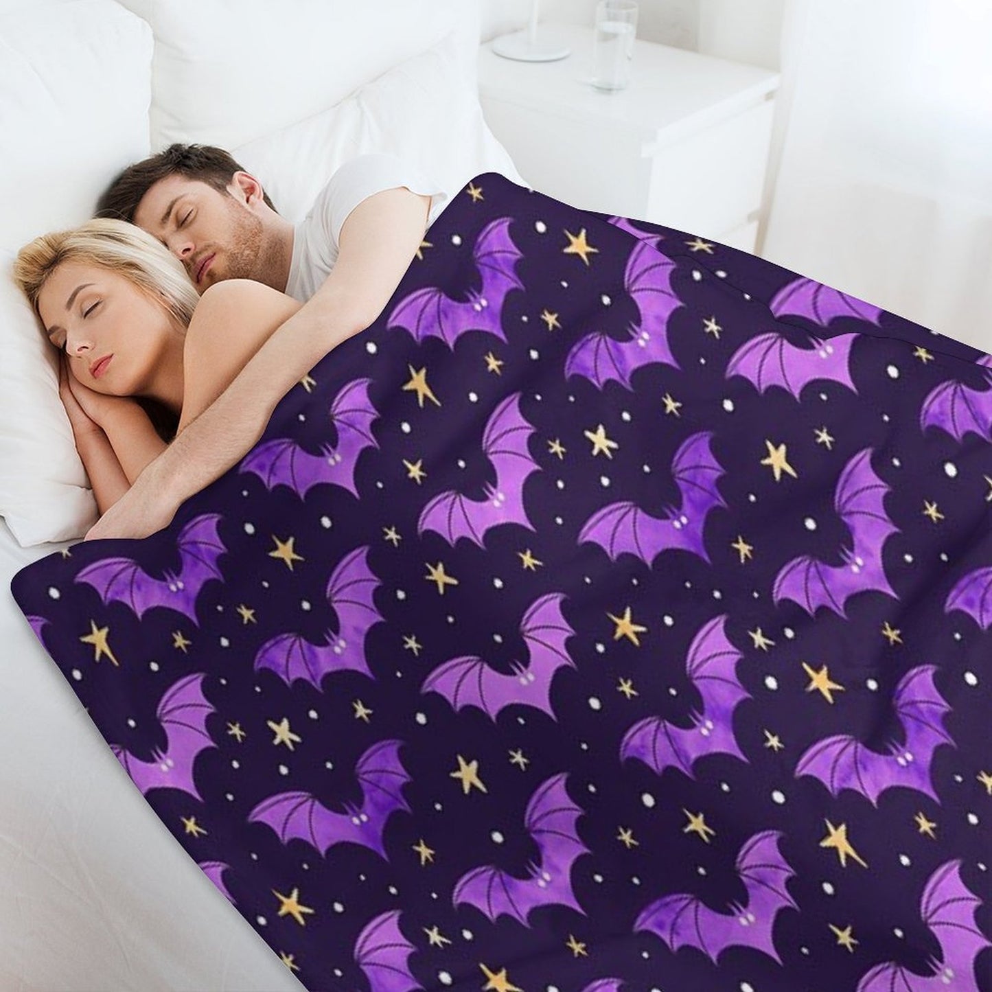 Watercolor Bats Purple on Black Comfort Throw Blanket