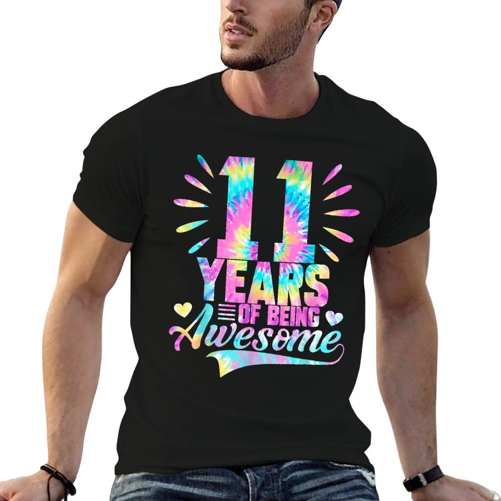 11th Birthday Gift Idea Tie-Dye 11 Year Of Being Awesome  Relaxed-fit T-Shirt