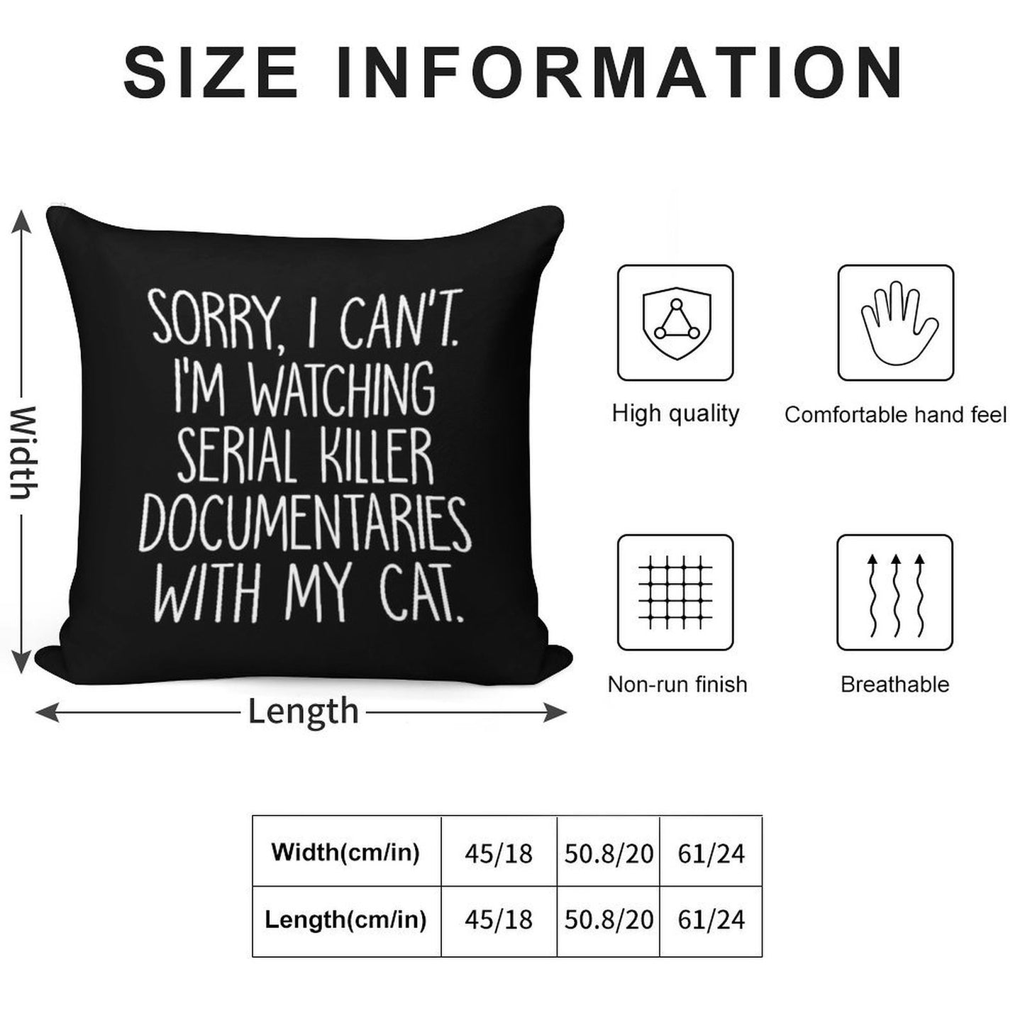 Sorry I Can't I'm Watching Serial Killer Documentaries With My Cat Soft Easy Maintenance Throw Pillow