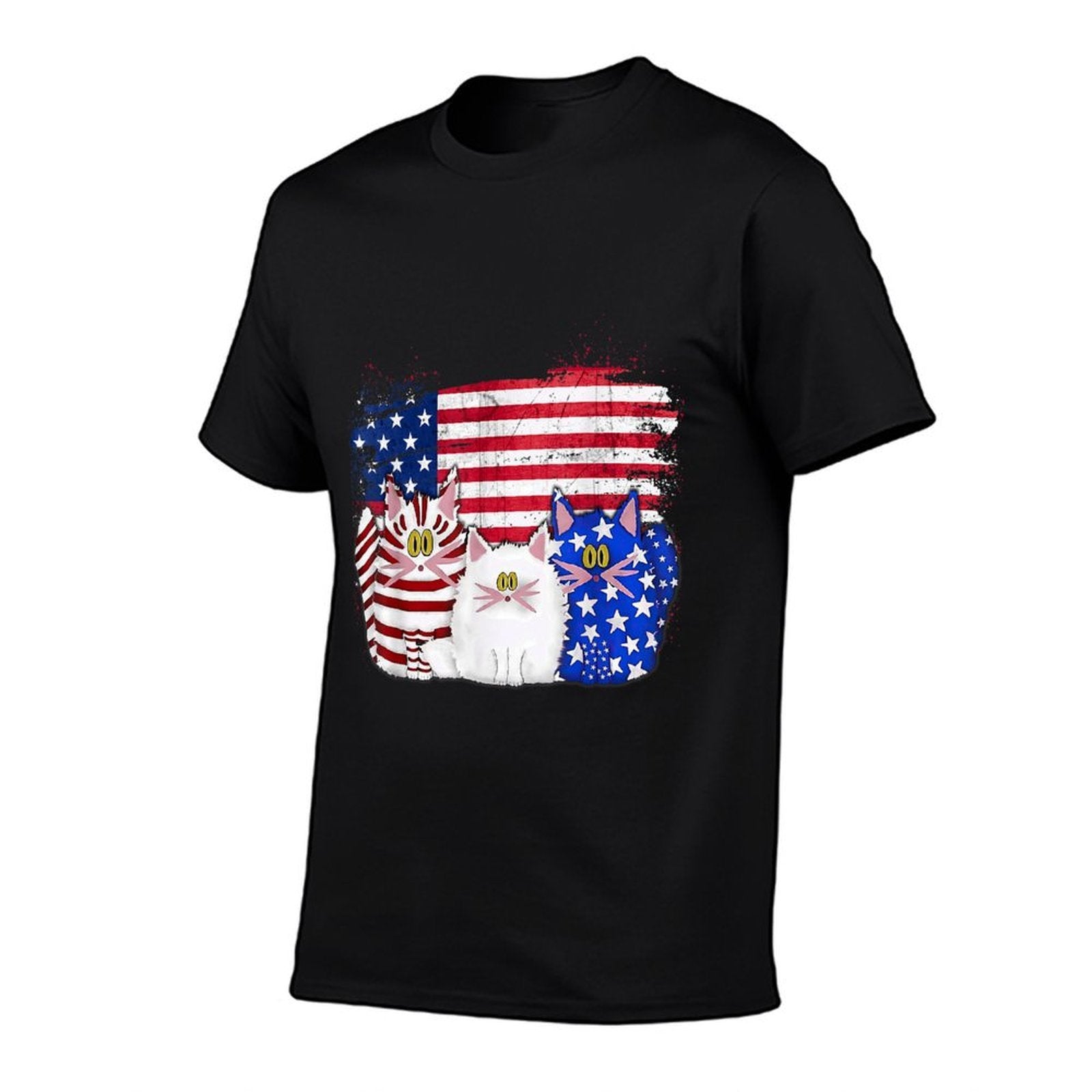 Red White Blue Cats USA Firework 4th Of July  Rolled Sleeves T-Shirt