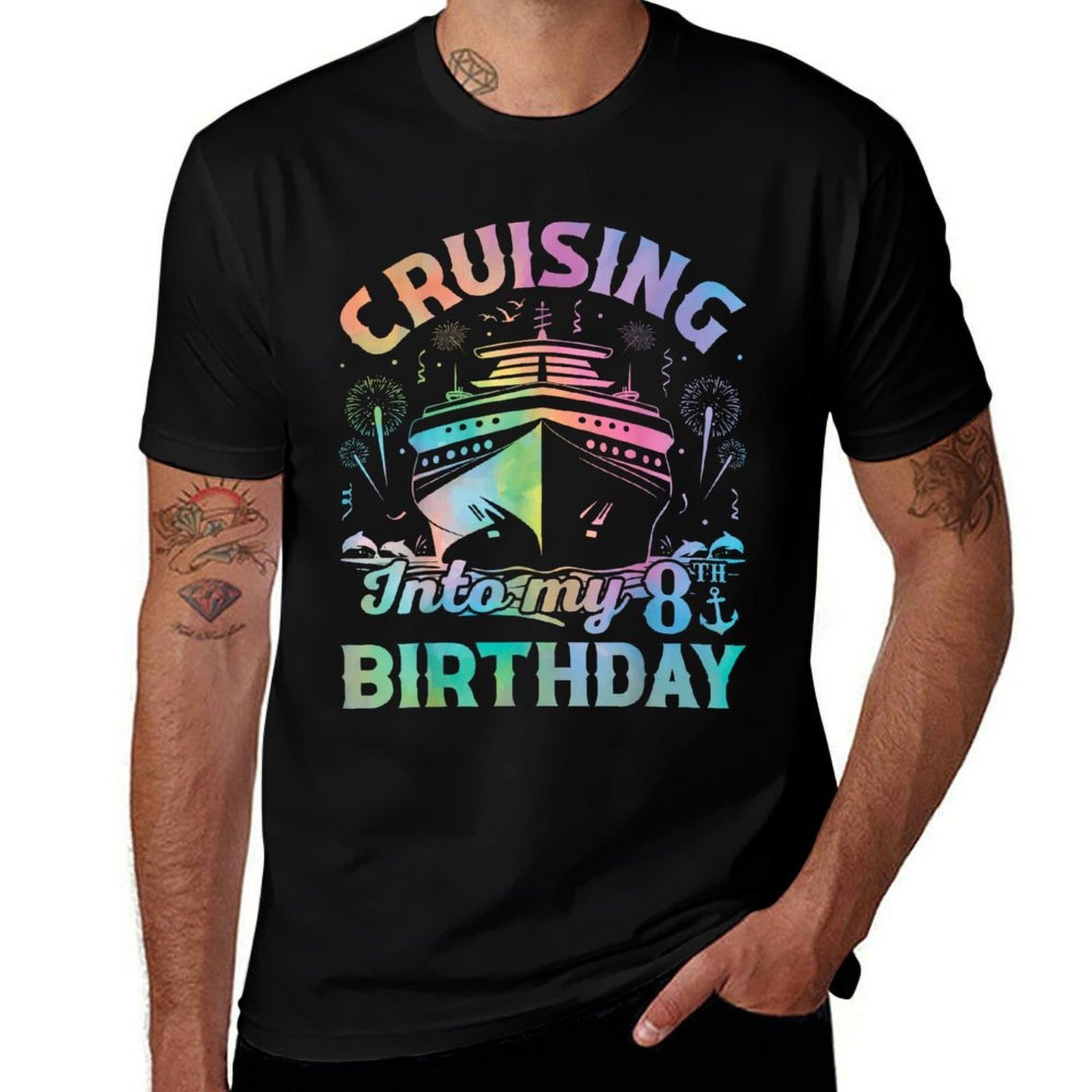 8 Years Old Birthday Tie Dye Cruising Into My 8th Birthday  Tagless Design T-Shirt