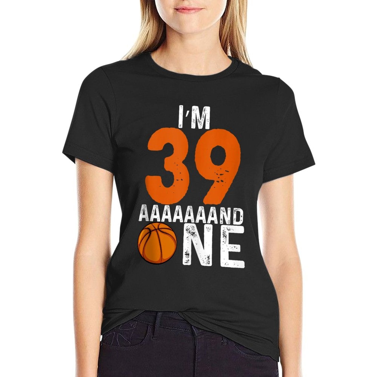 40th Birthday Funny Basketball Birthday Fortieth  Ribbed Collar T-Shirt