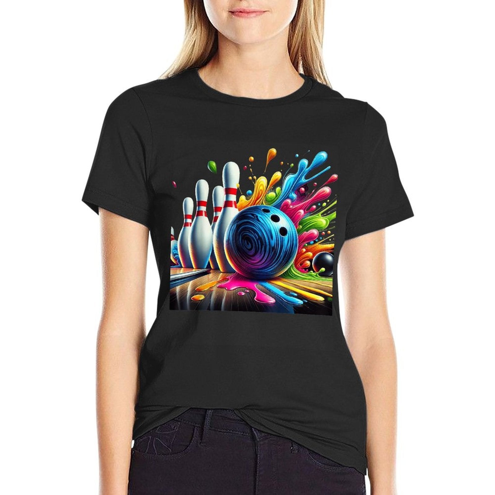 Colorful Bowling Crew Tie Dye Graphic Men Women Bowler  Wrinkle-resistant T-Shirt