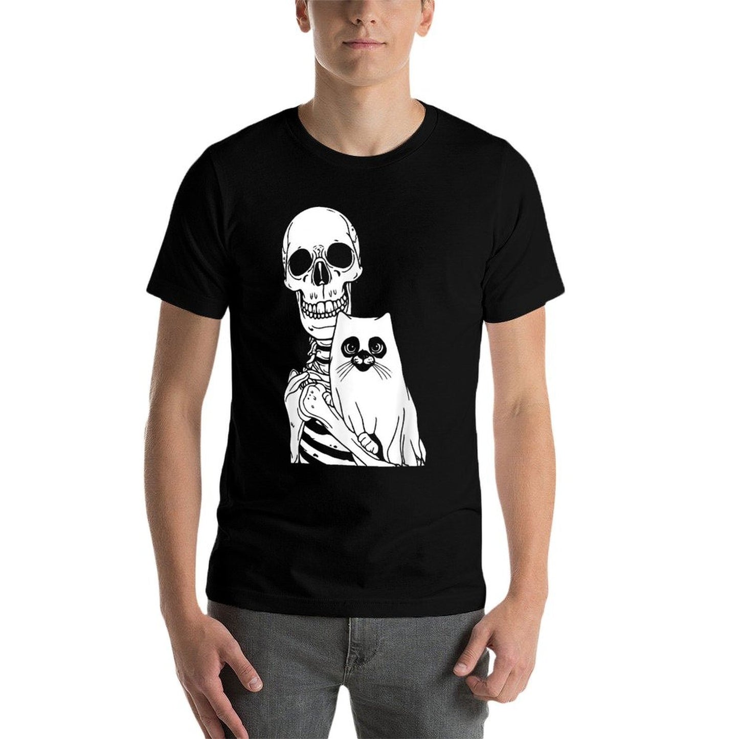 Skeleton Holding Cat Lazy Halloween Costume Skull Kitten  Soft T-Shirt
