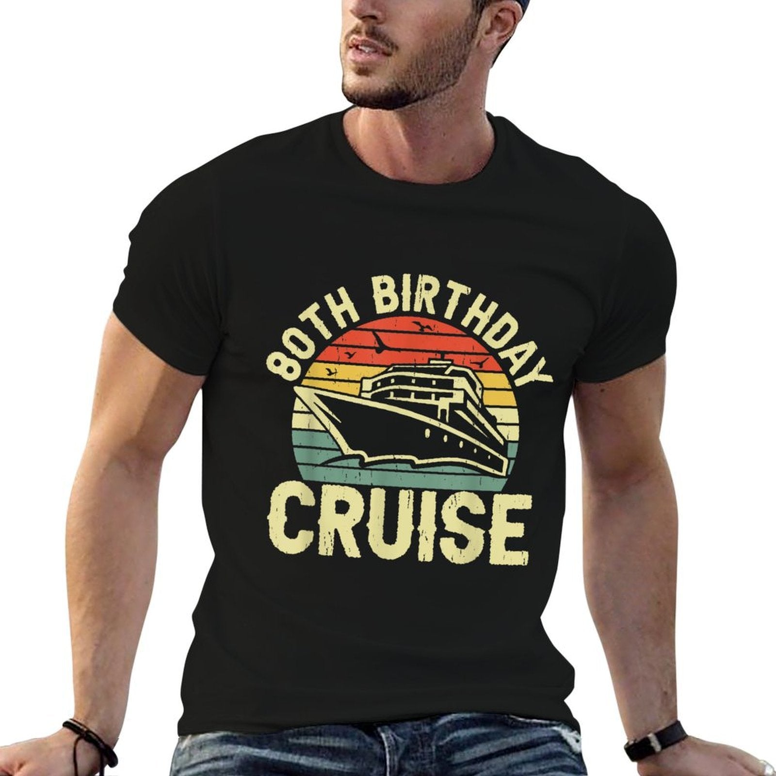 80th Birthday Cruise 80 Years Old Crew Matching Party Family  Heathered Texture T-Shirt