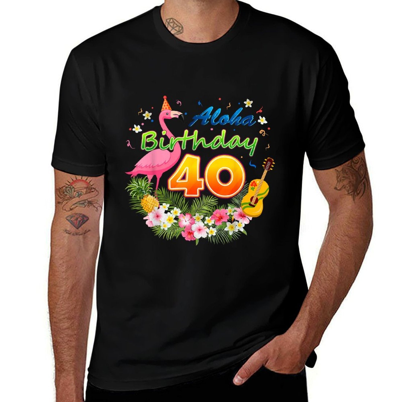 Aloha Hawaii 40 Year Old Birthday Awesome Flamingo 40th  Cotton T-Shirt