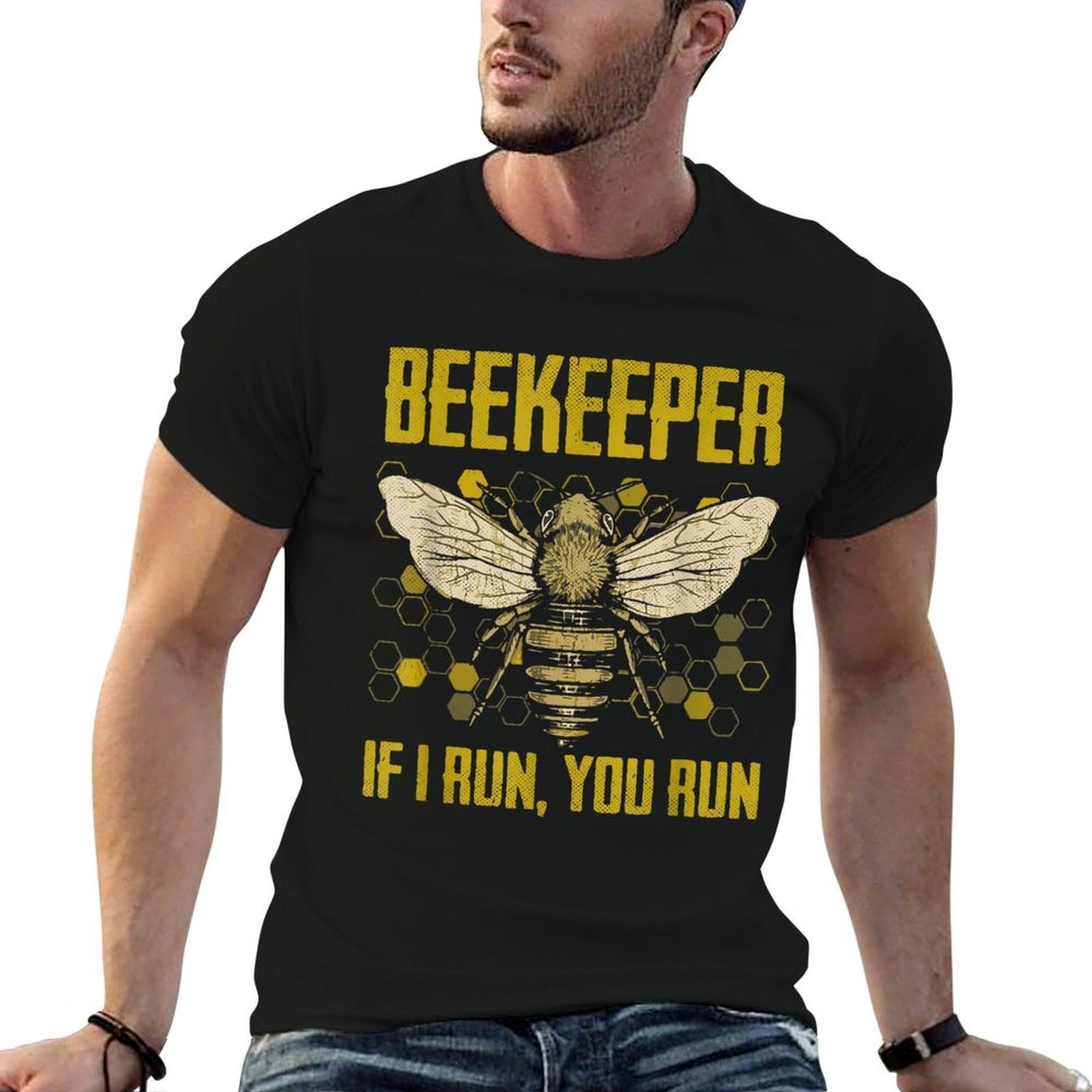 Beekeeping Men Vintage Bee Keeper Outfit If I Run You Run  Durable T-Shirt