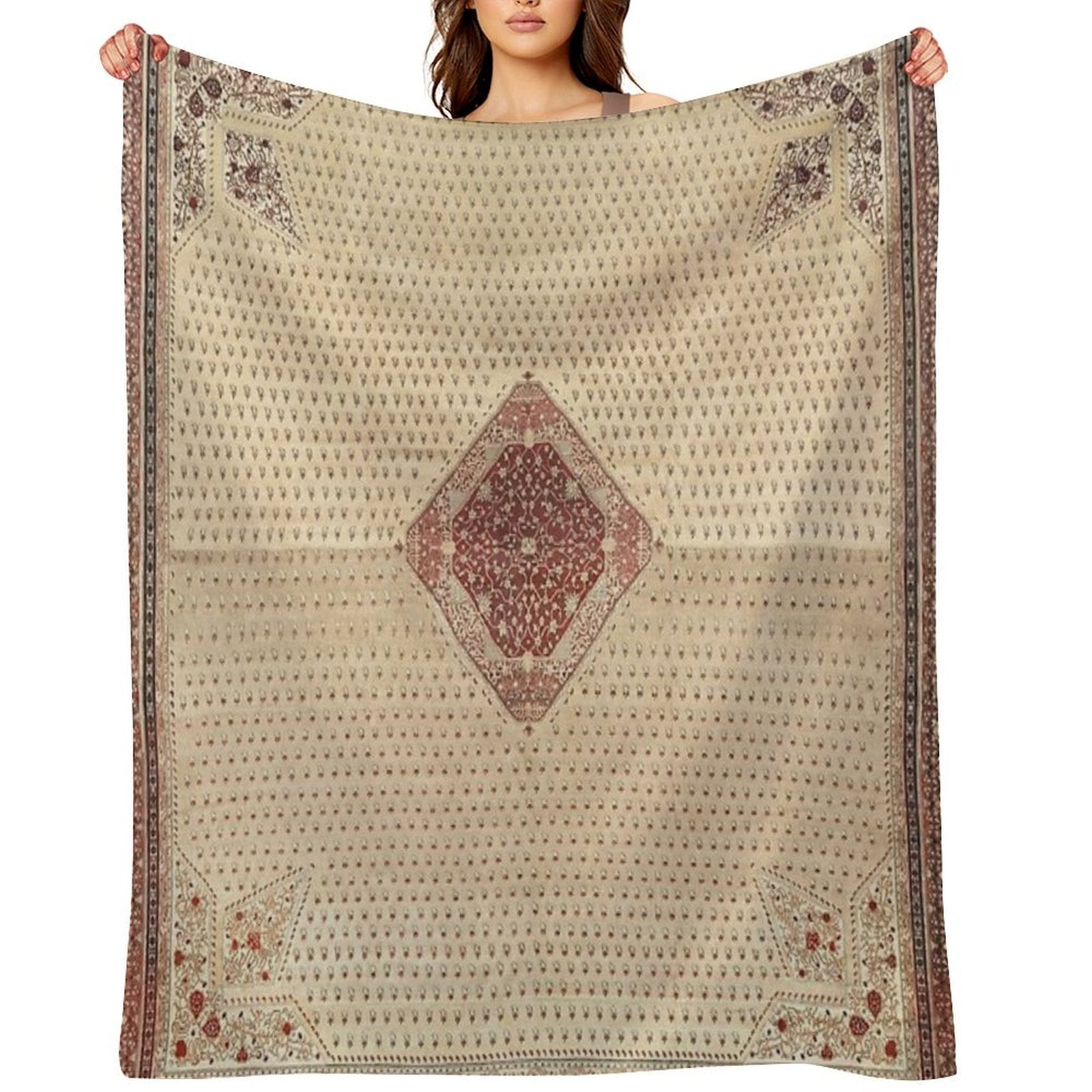 Antique Turkish Hereke Rug Anti-pilling Throw Blanket