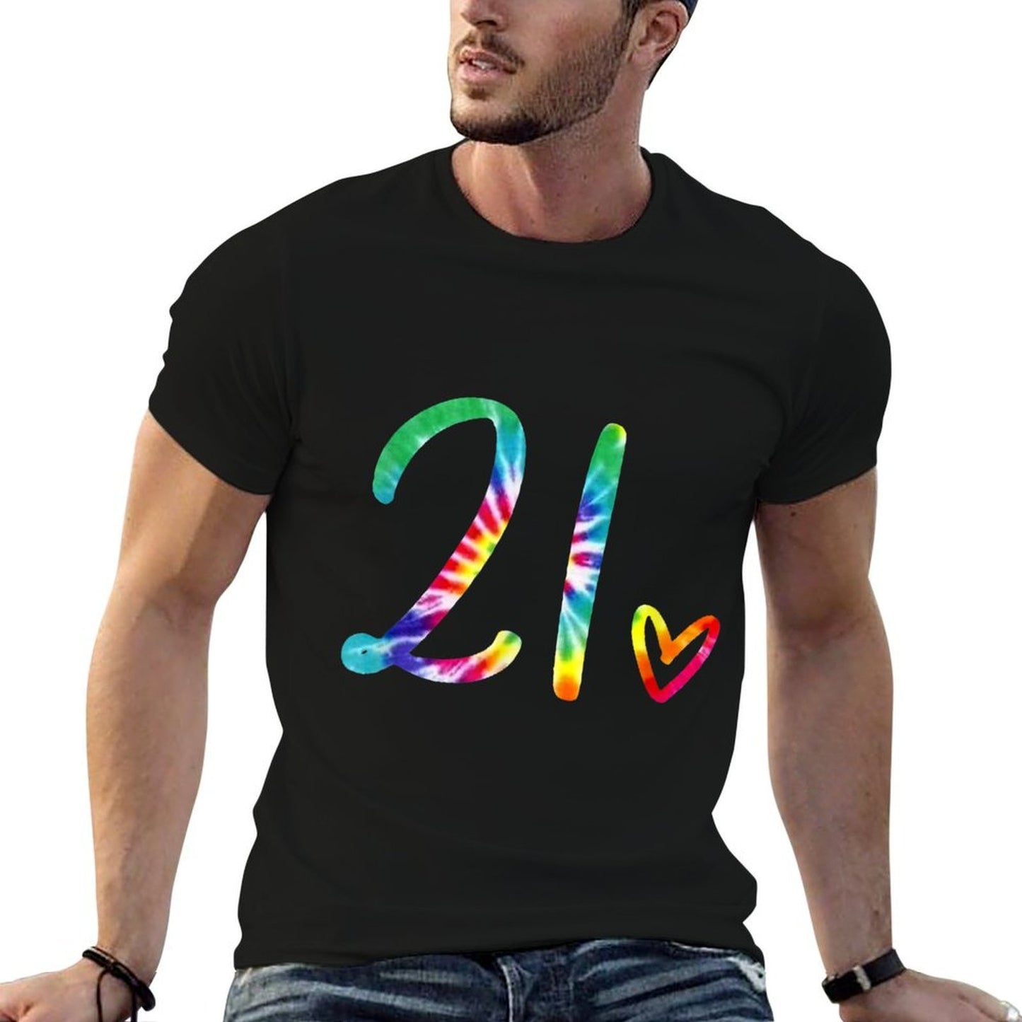 Women Colorful Tie Dye 21 Heart Funny 21st Birthday Party Durable T-Shirt