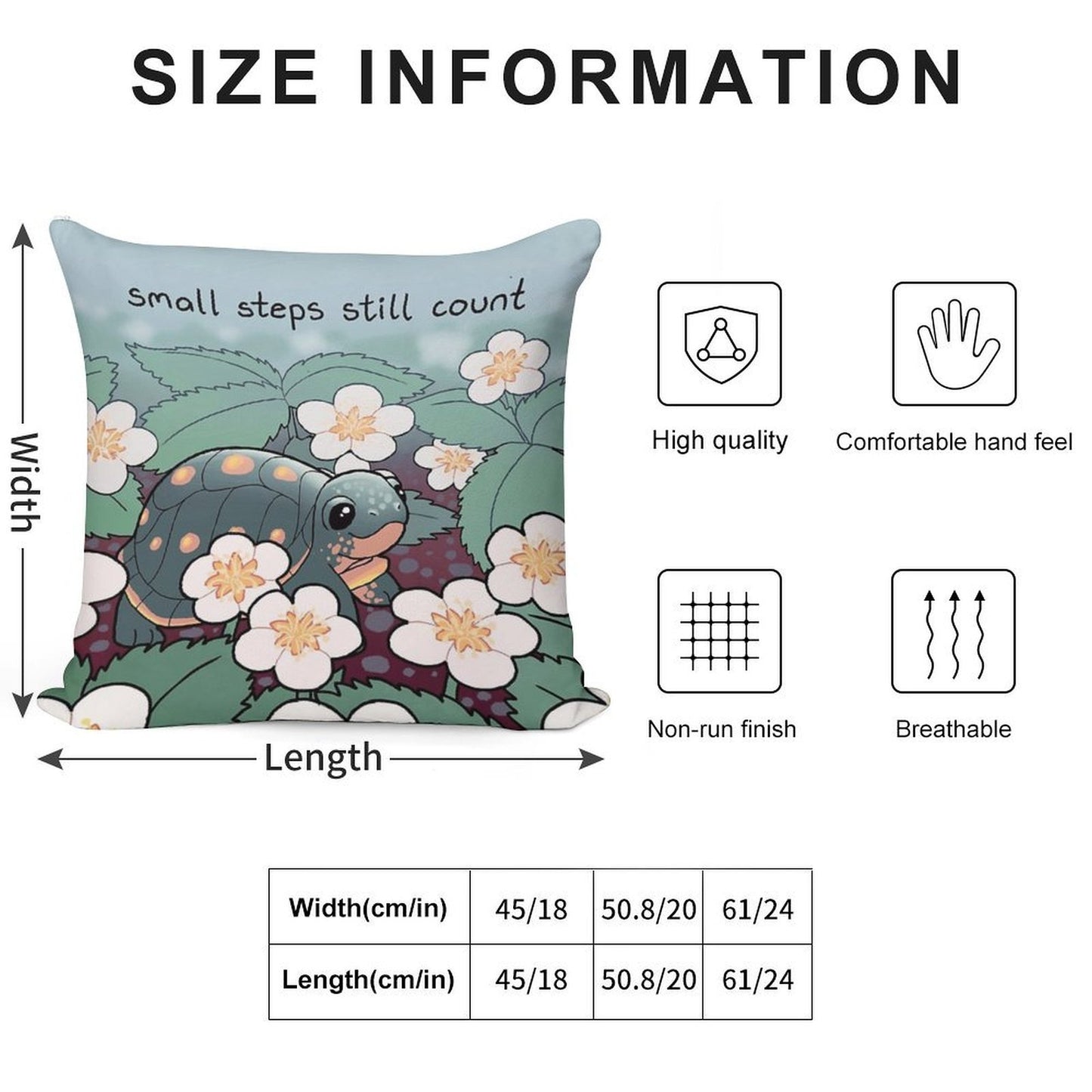 Small Steps Still Count Baby Turtle in Strawberry Flowers Soft Warmth Comfort Throw Pillow