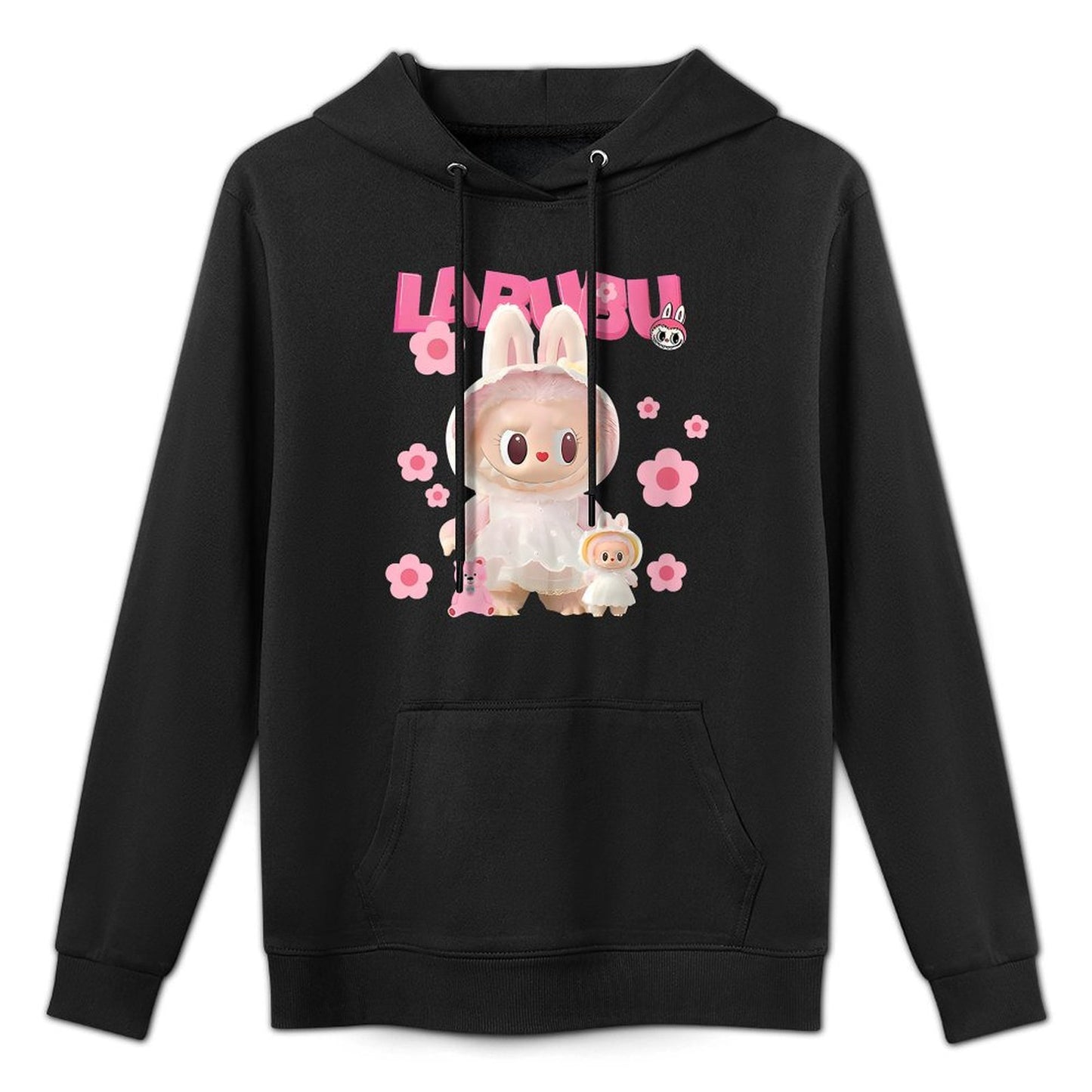 Womens Funny Labubu Lover Cute Labubu The Monsters Pink Kangaroo Pocket Hoodie