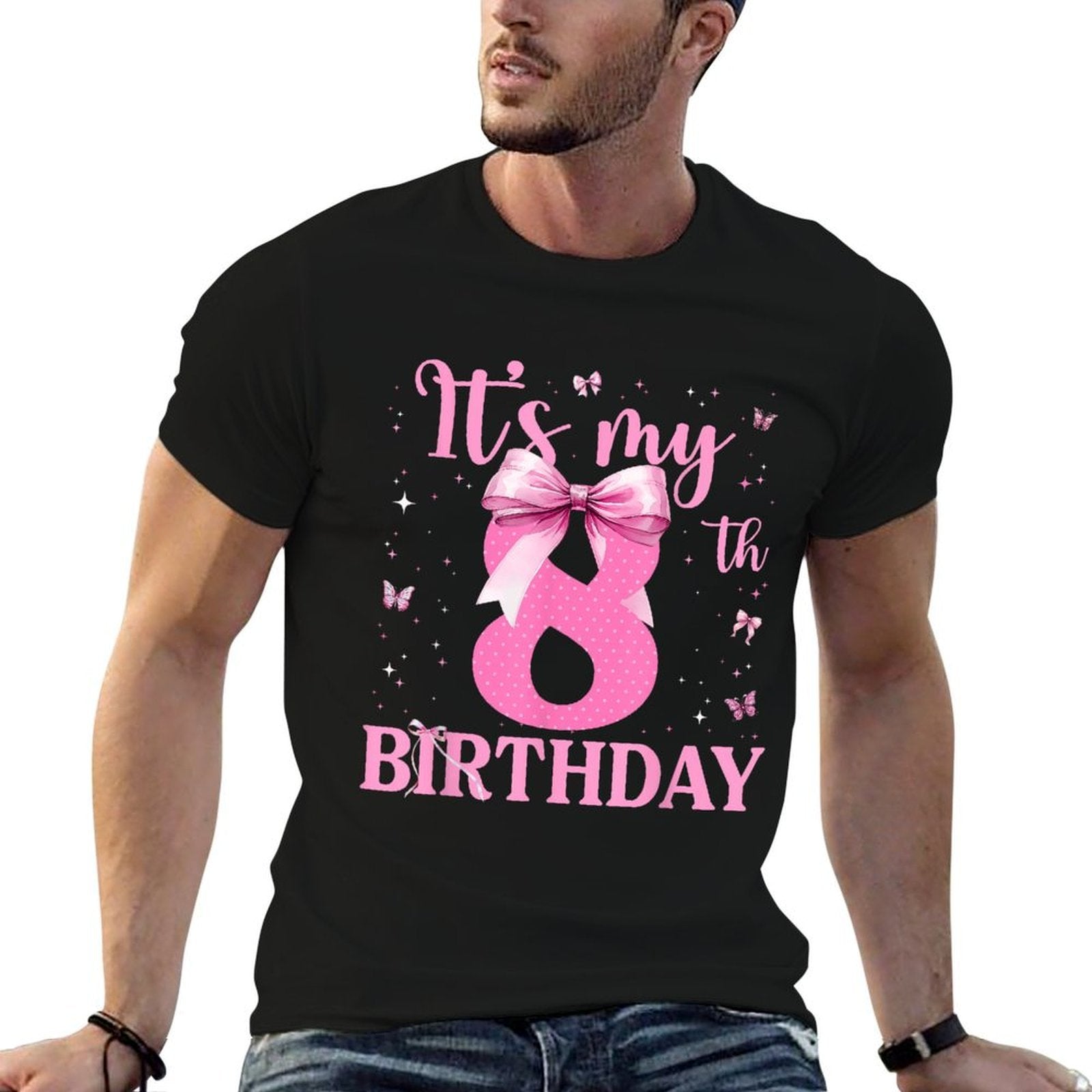 8th Birthday Coquette Bow 8 Years Old Birthday Girl Kids  Slim-fit Cut T-Shirt