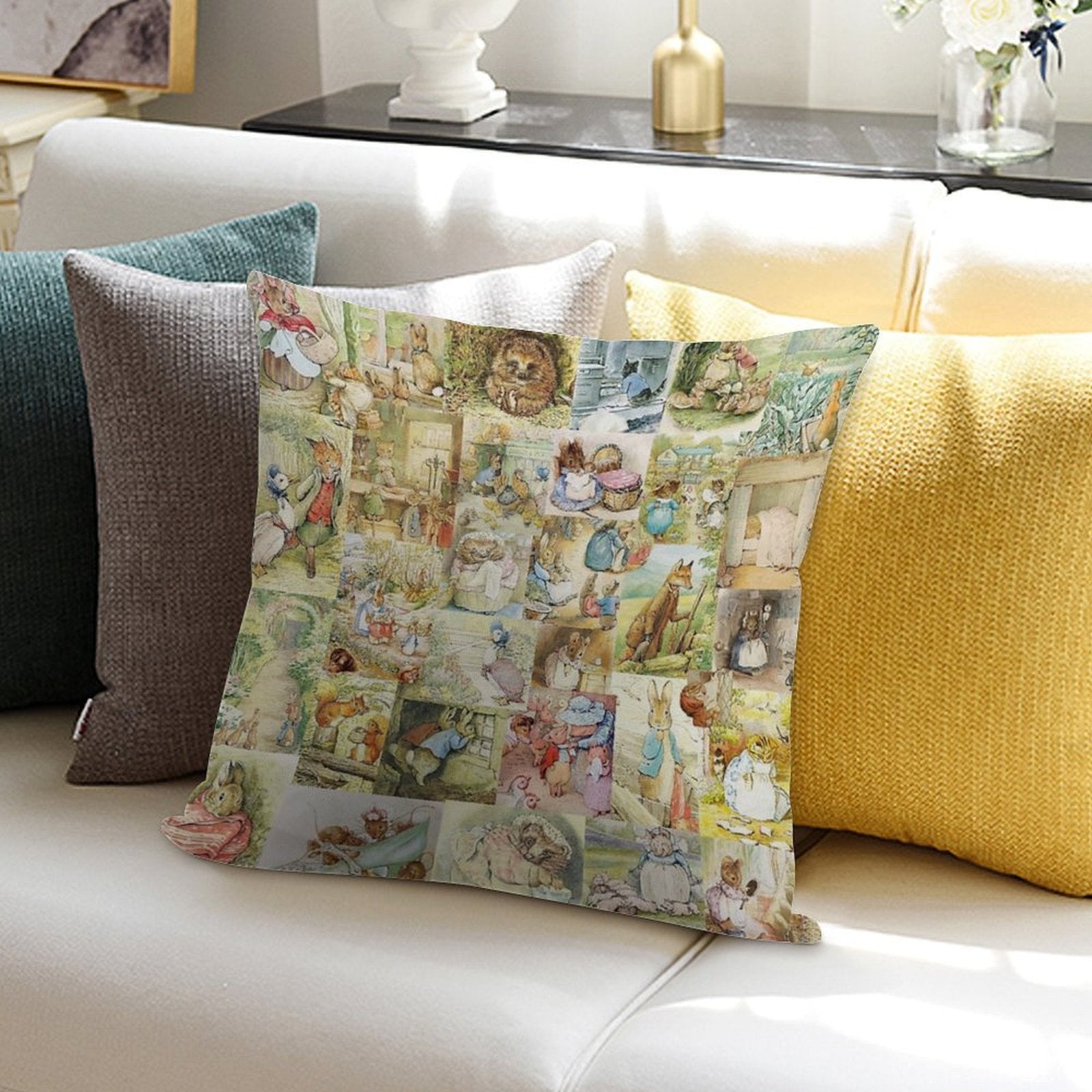 Beatrix Potter Collage Soft Washable Throw Pillow