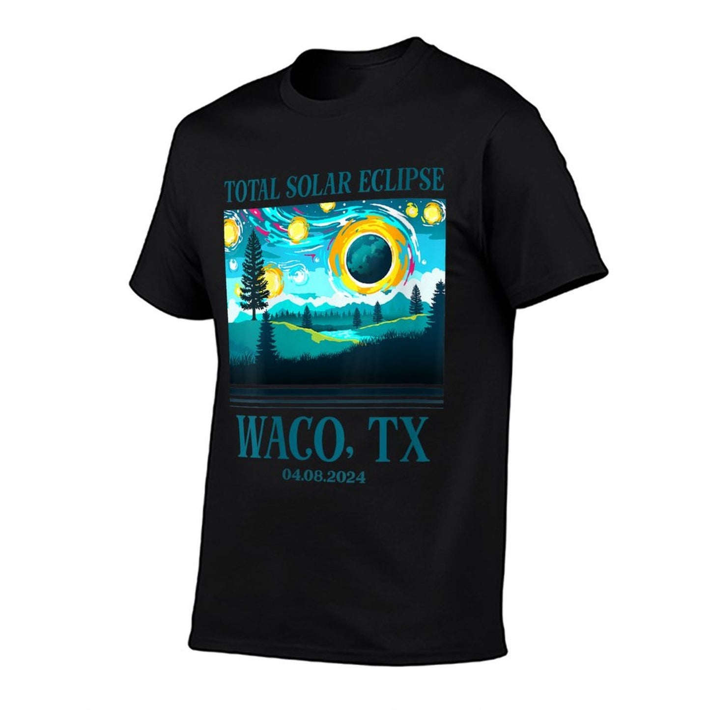Womens 2024 Total Solar Eclipse Waco TX Texas Totality Landscape Polyester Blend T-Shirt