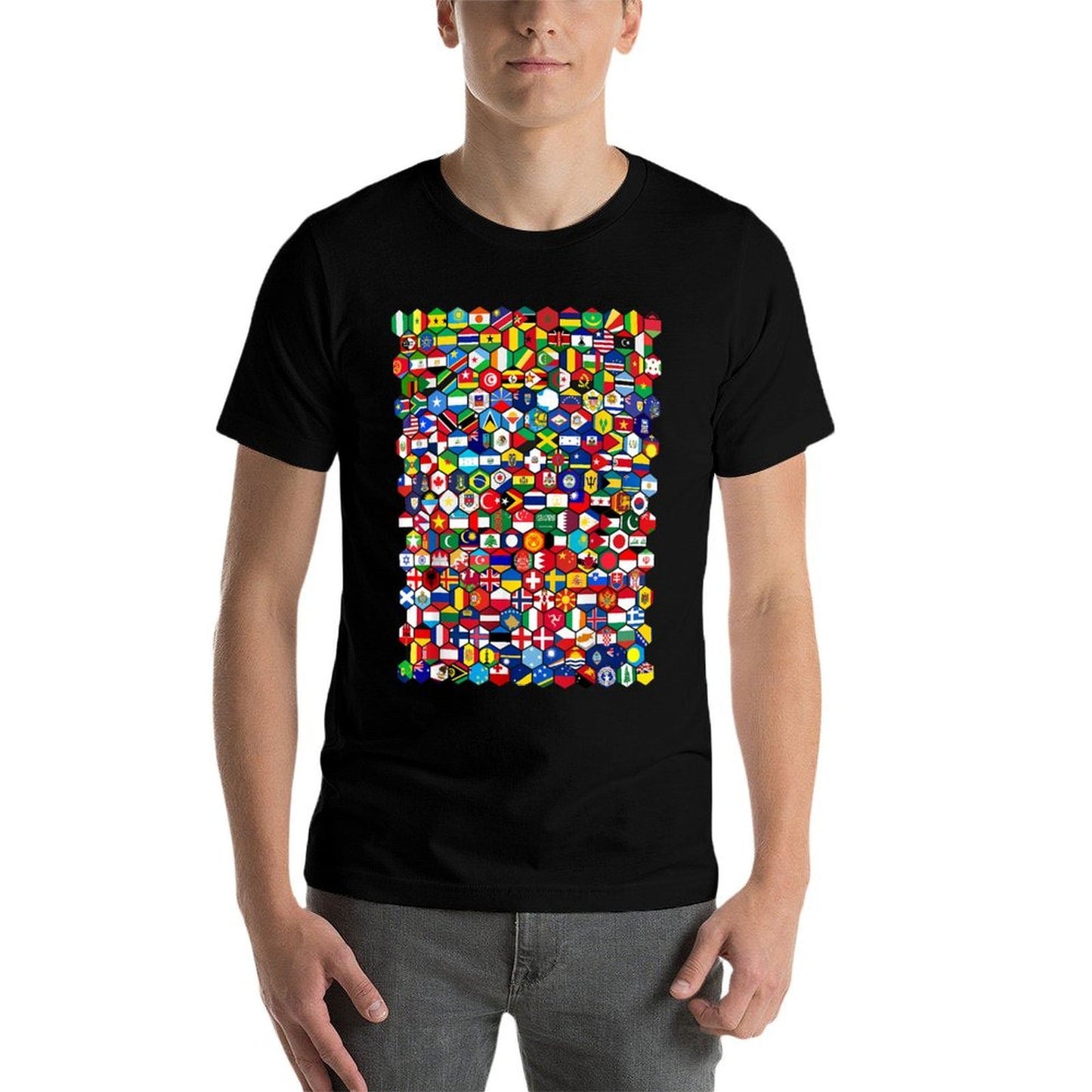 Worlds in Hexagonal Pattern, National Flags Durable T-Shirt