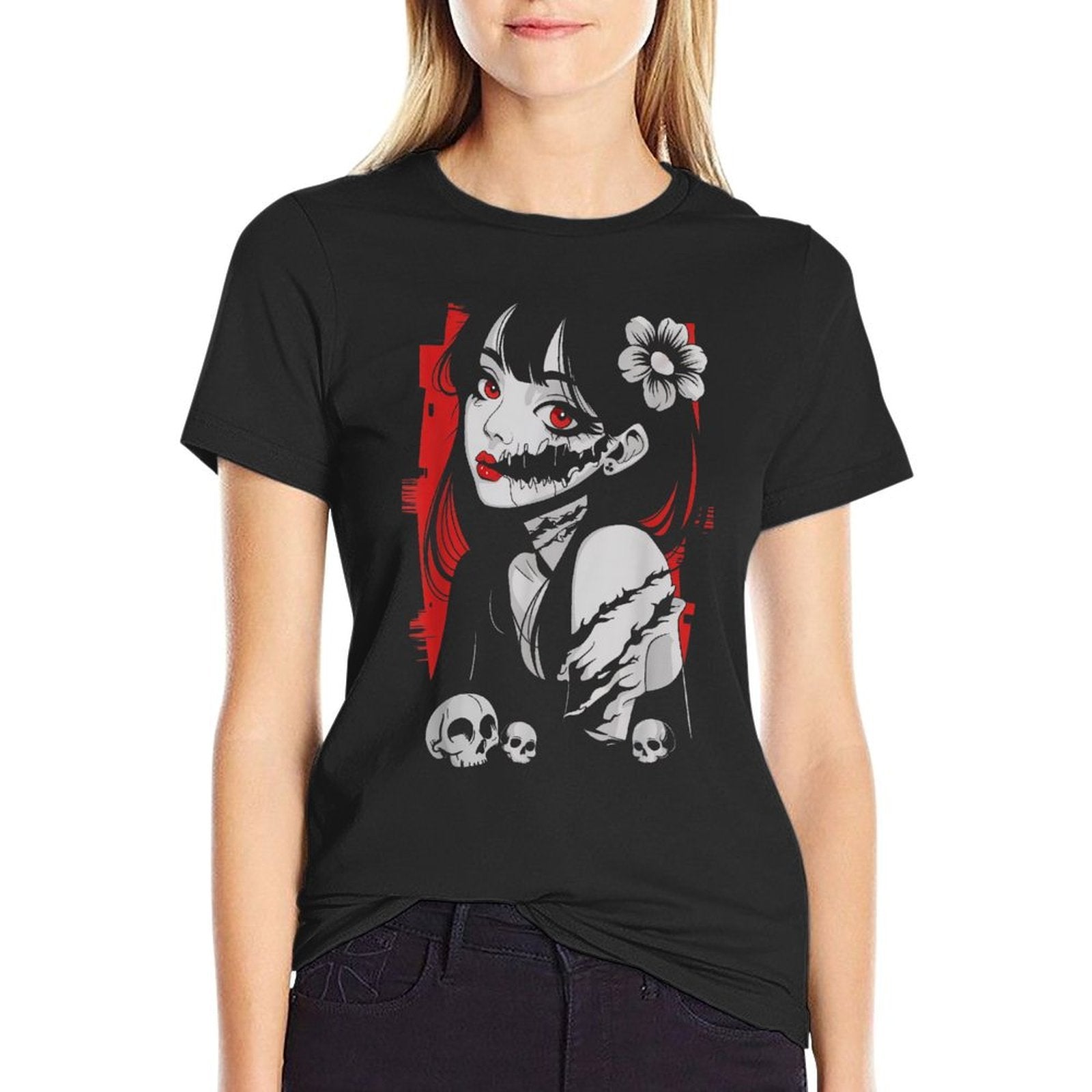 Horror Anime Manga Japan Kawaii Goth Gifts For Men Women Kid  Oversized Silhouette T-Shirt