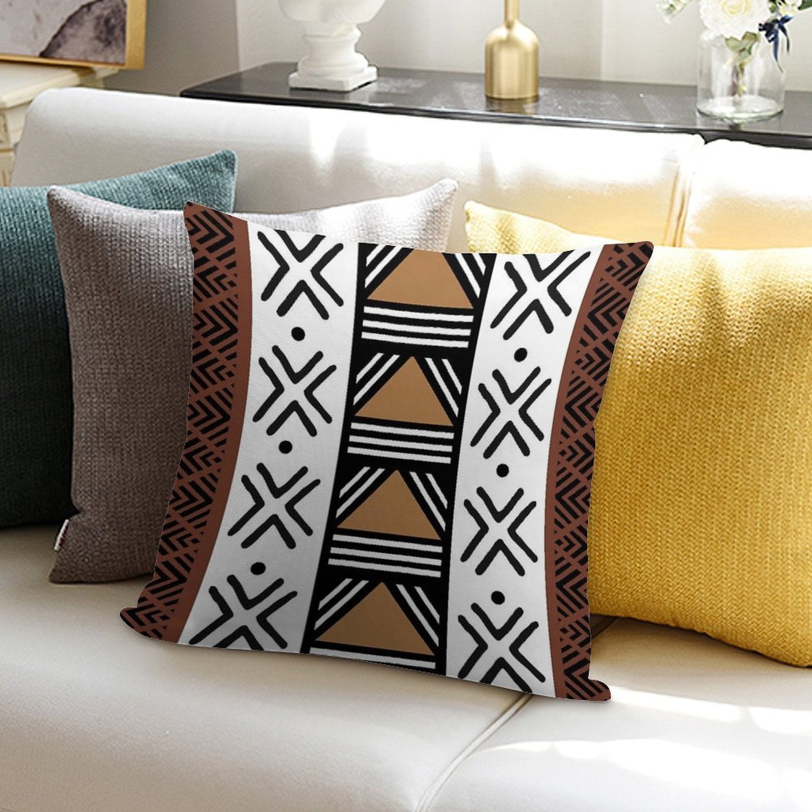 African Tribal Bogolan Pattern Soft Bedroom Essential Throw Pillow