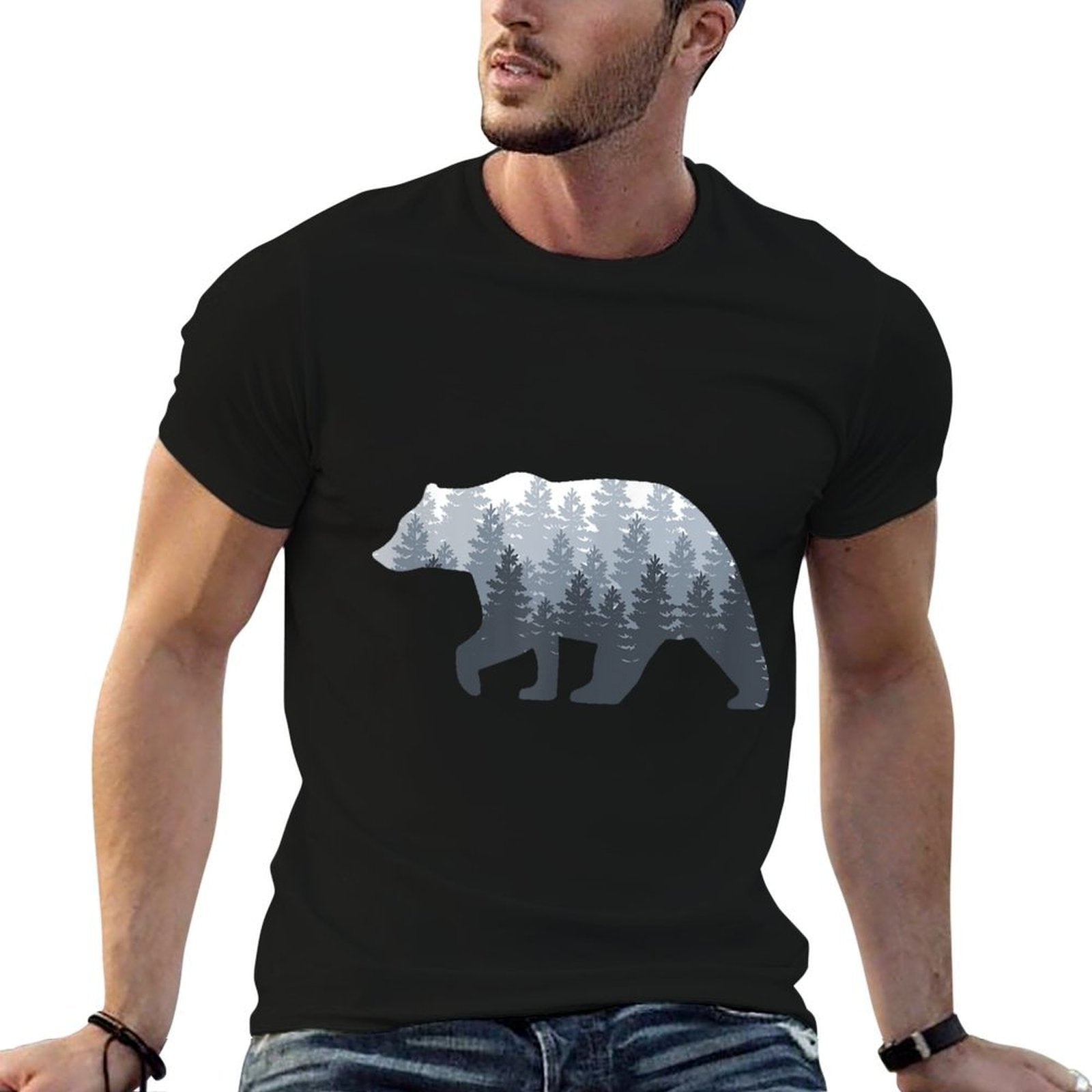 Bear Nature Wilderness And Forest Landscape  Cotton T-Shirt