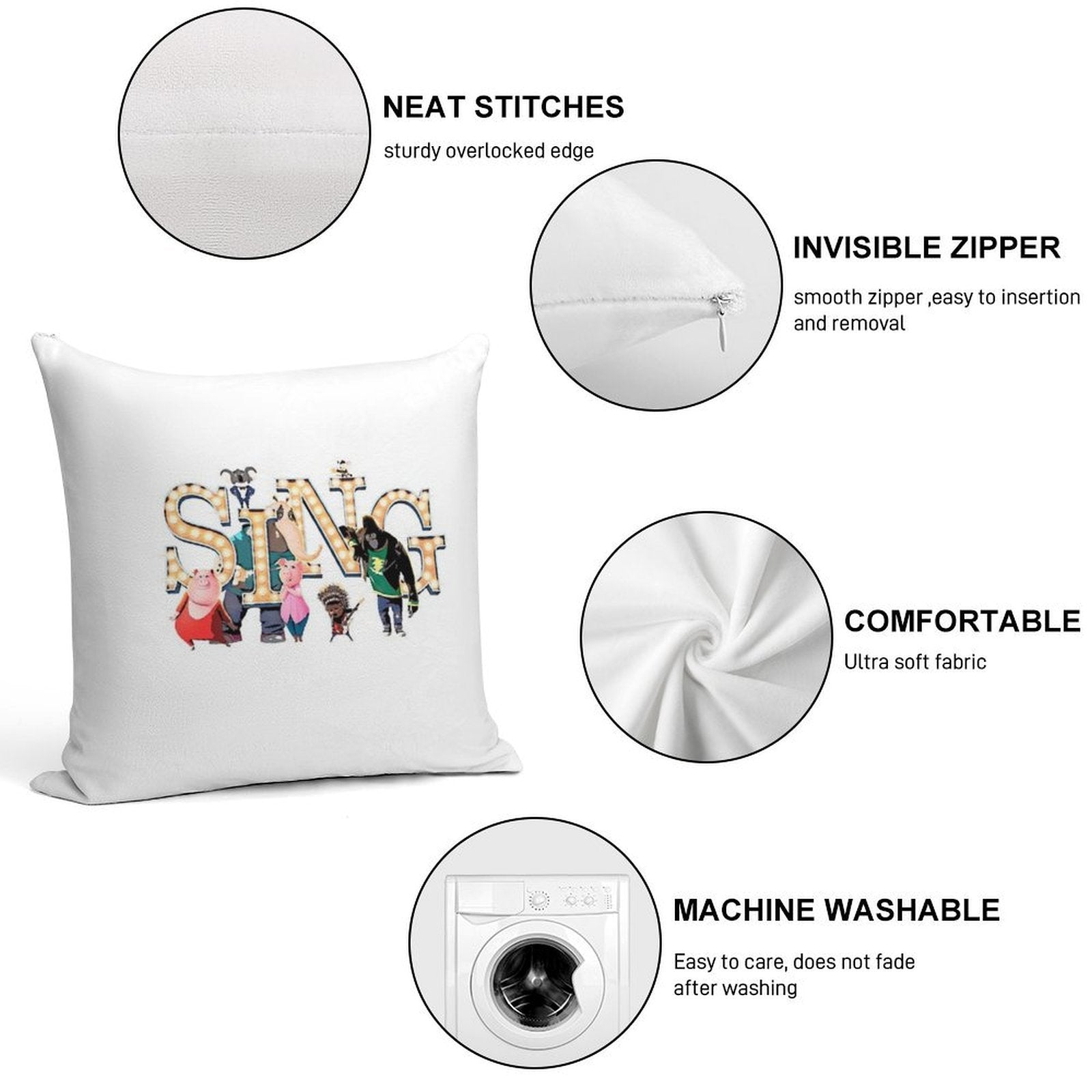Sing Movie Picture Style Soft Home Decor Throw Pillow