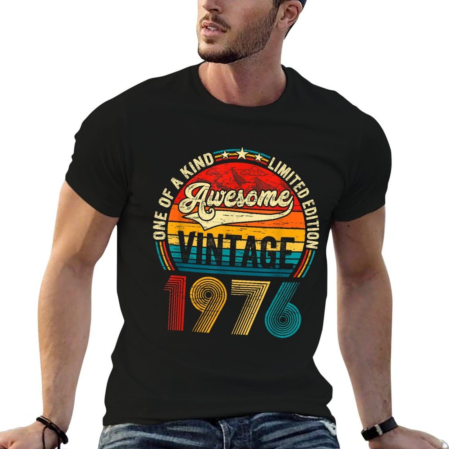 Vintage Born In 1976 Birthday Men Women Retro Bday Party  High-quality Stitching T-Shirt