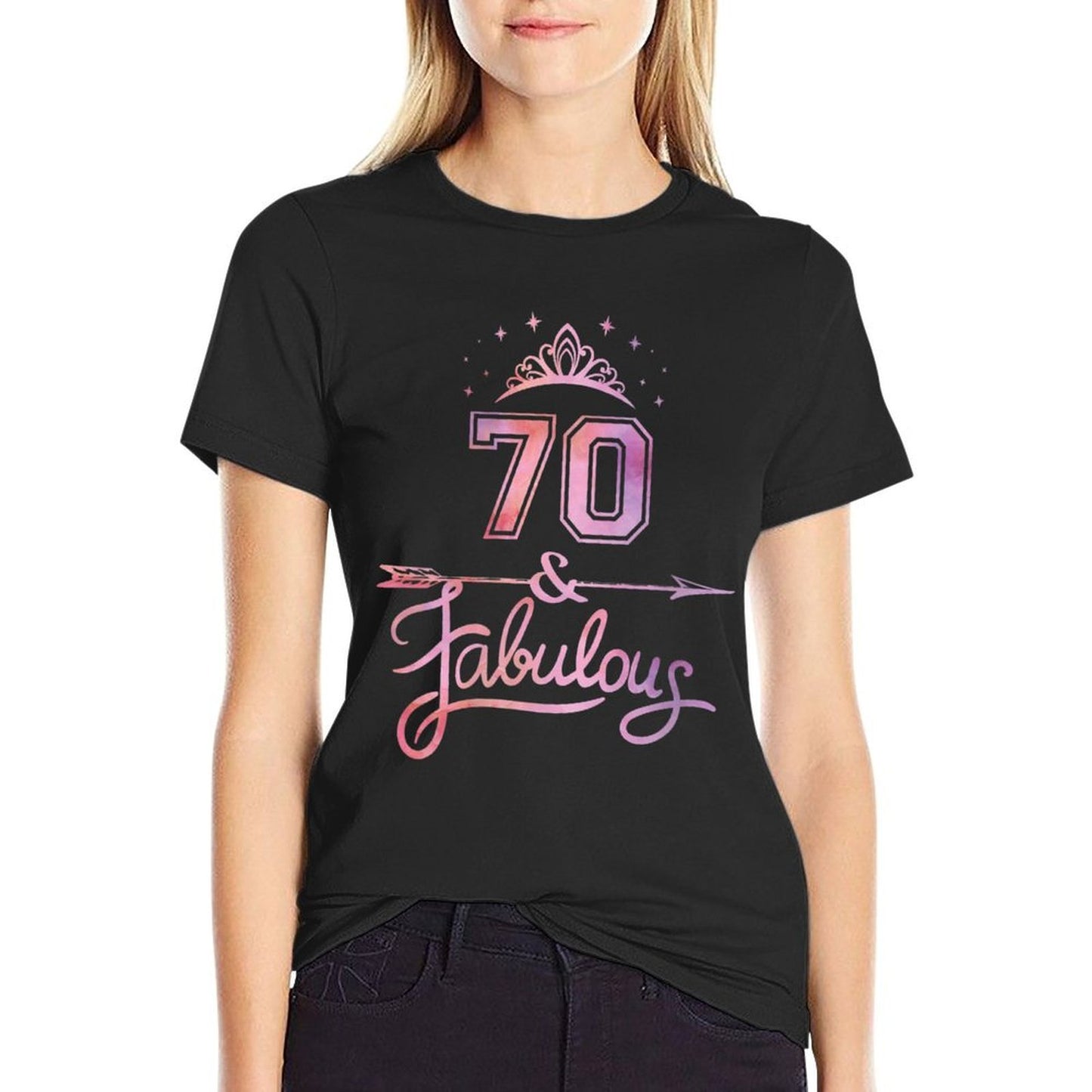 Womens Women 70 Years Old And Fabulous Happy 70th Birthday Graphic-printed T-Shirt
