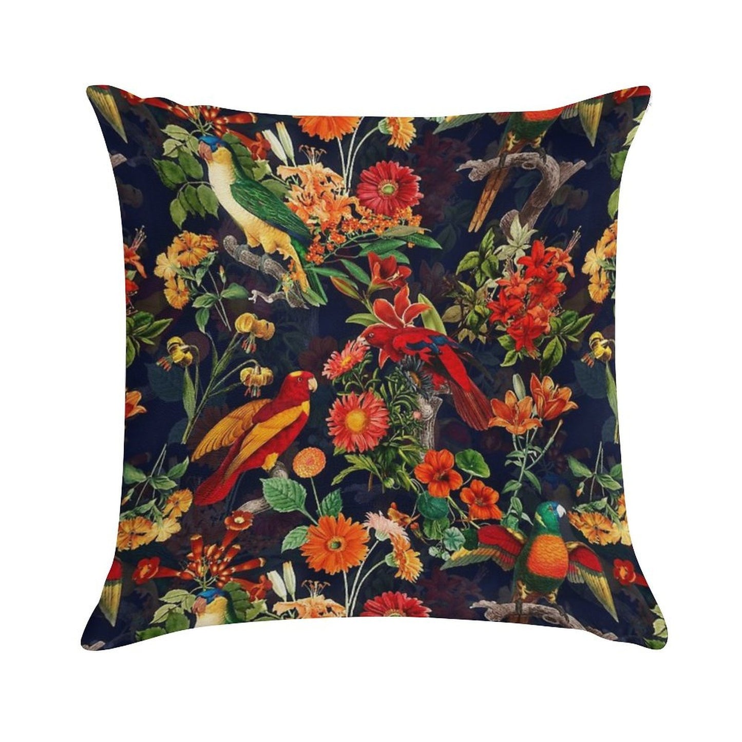 Vintage Tropical Bird Night Jungle Botanical Night Garden Dark Blue Nightgarden Soft Washable Throw Pillow