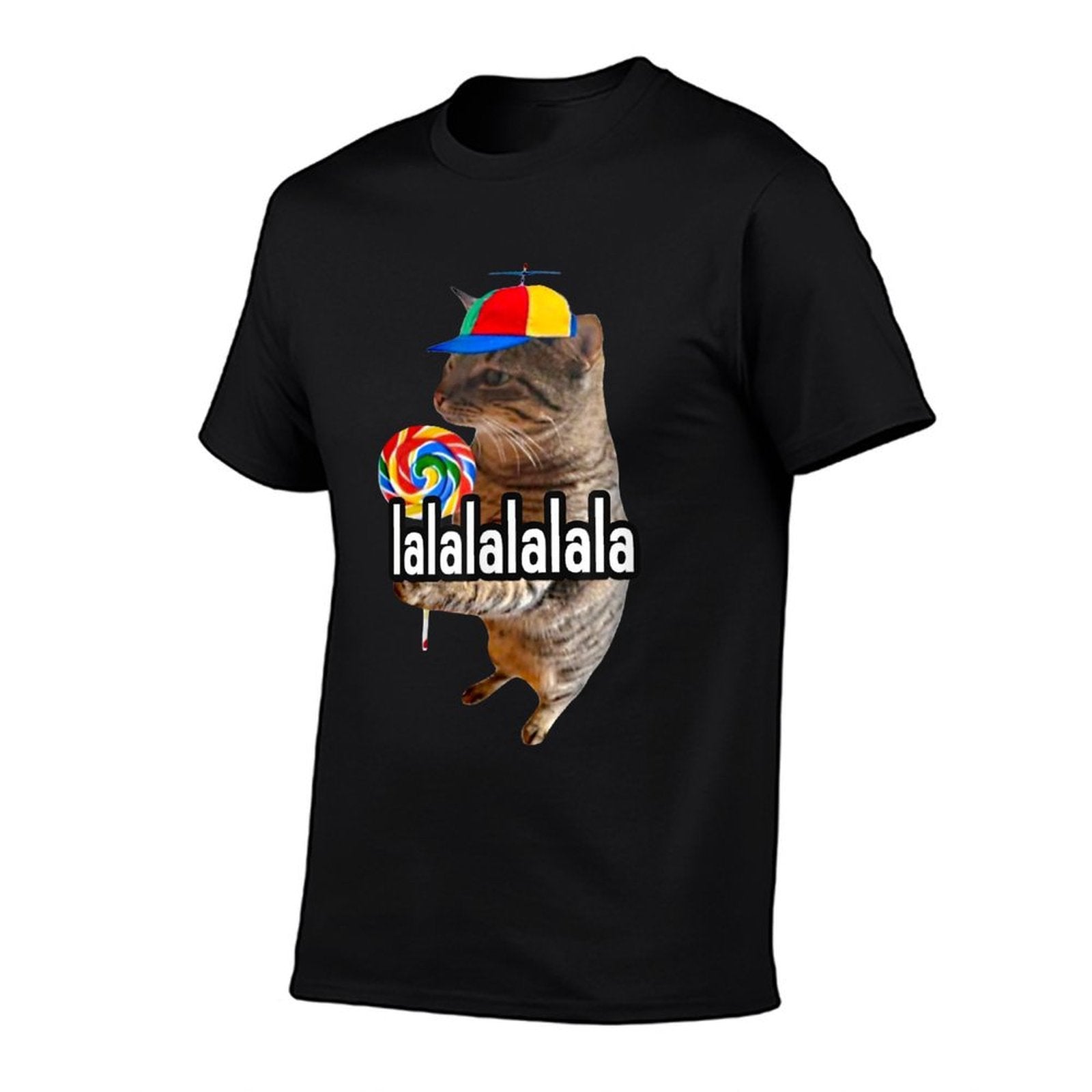 Silly Cat With Lollipop Lalalalalala Meme  Durable T-Shirt