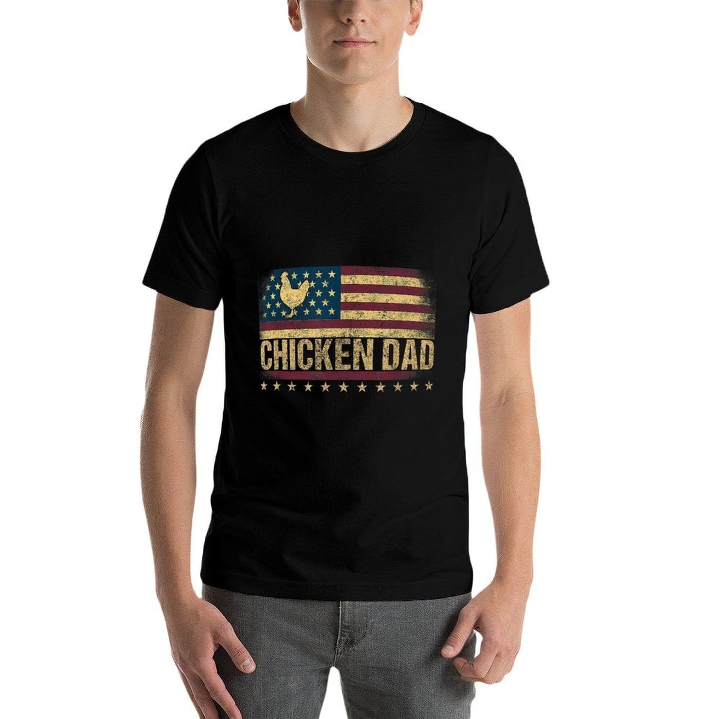 Vintage USA Chicken Dad Stars High-quality Stitching T-Shirt