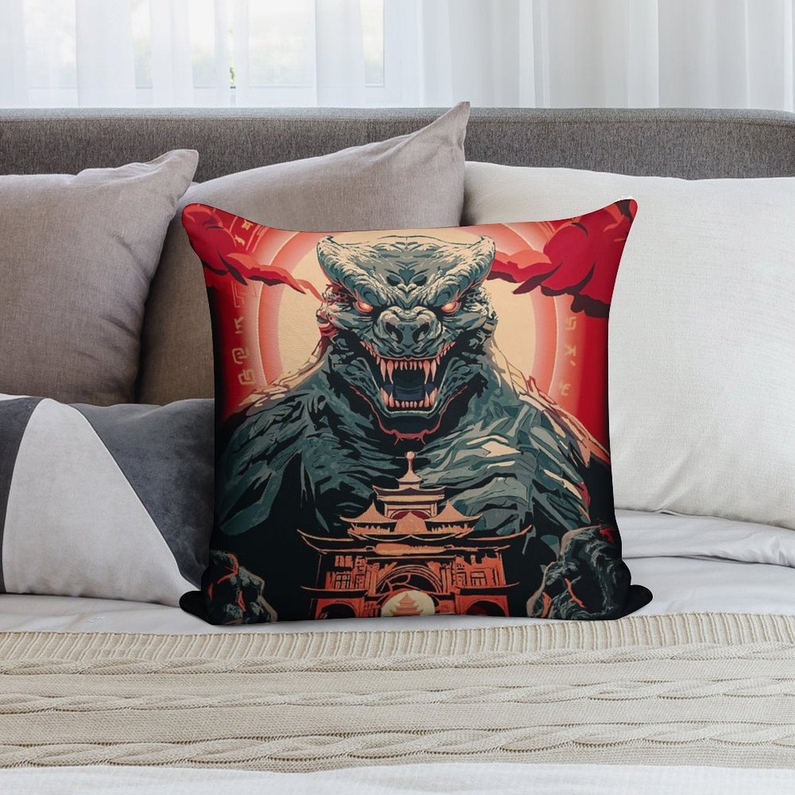 GODZILLA Soft Hidden Zipper Throw Pillow