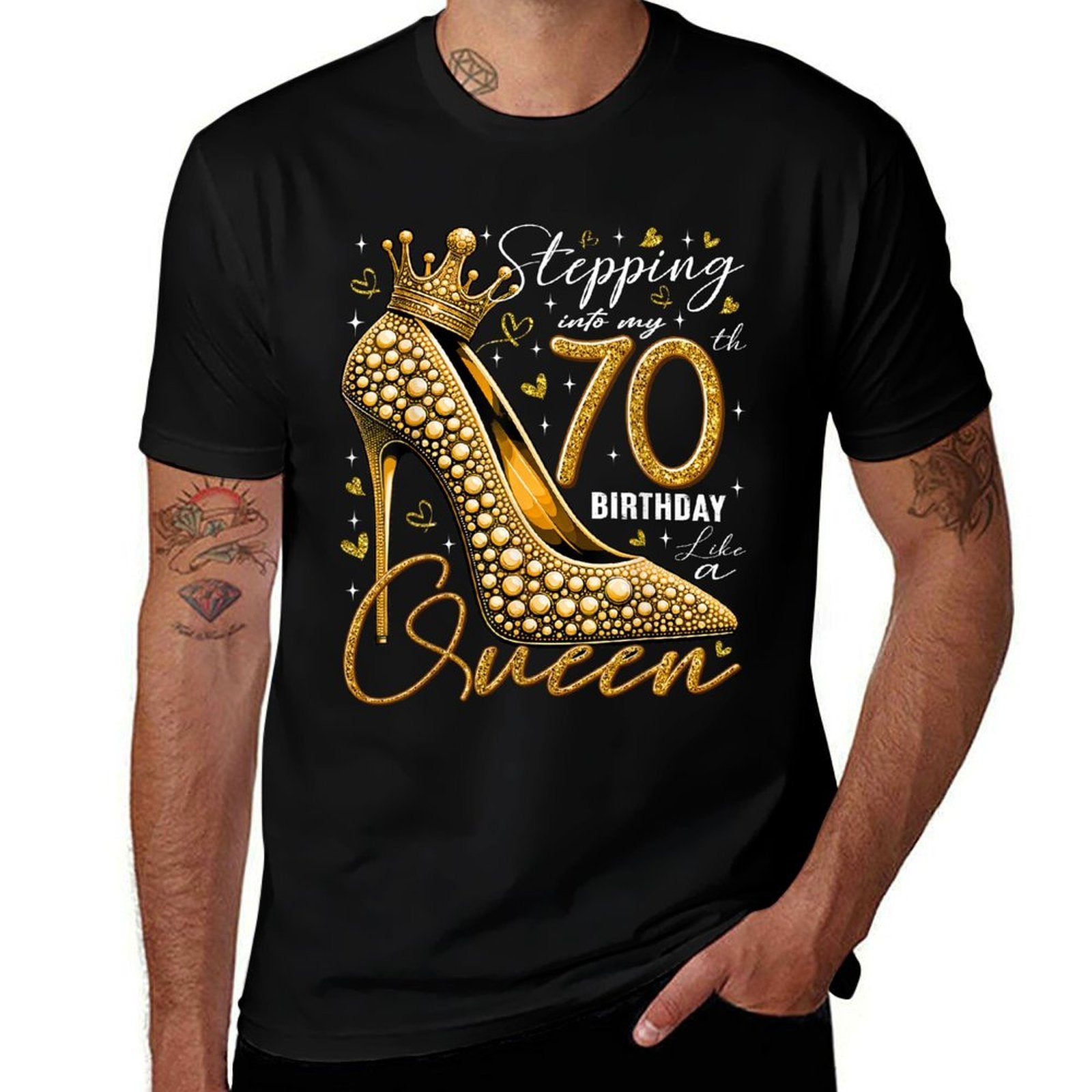 70 Year Old Gifts High Heels Stepping Into My 70th Birthday  Rolled Sleeves T-Shirt