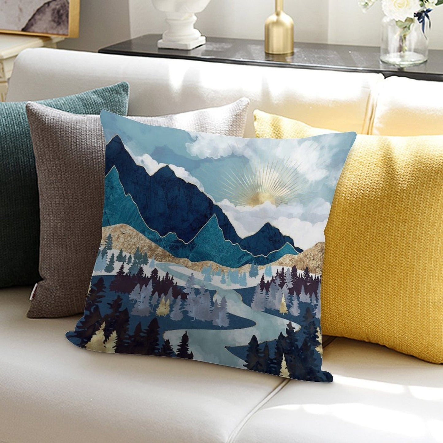 Valley Sunrise Soft Shrink-Resistant Throw Pillow