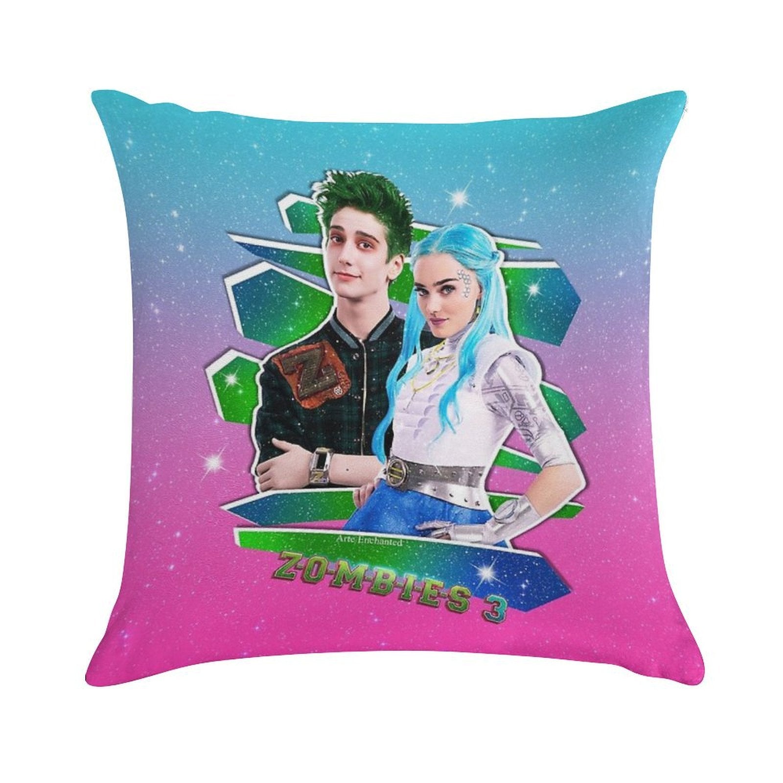 Zombies 3 - Milo And Meg - Zed And Addison - Galaxy Love Glitter Soft Home Decor Throw Pillow