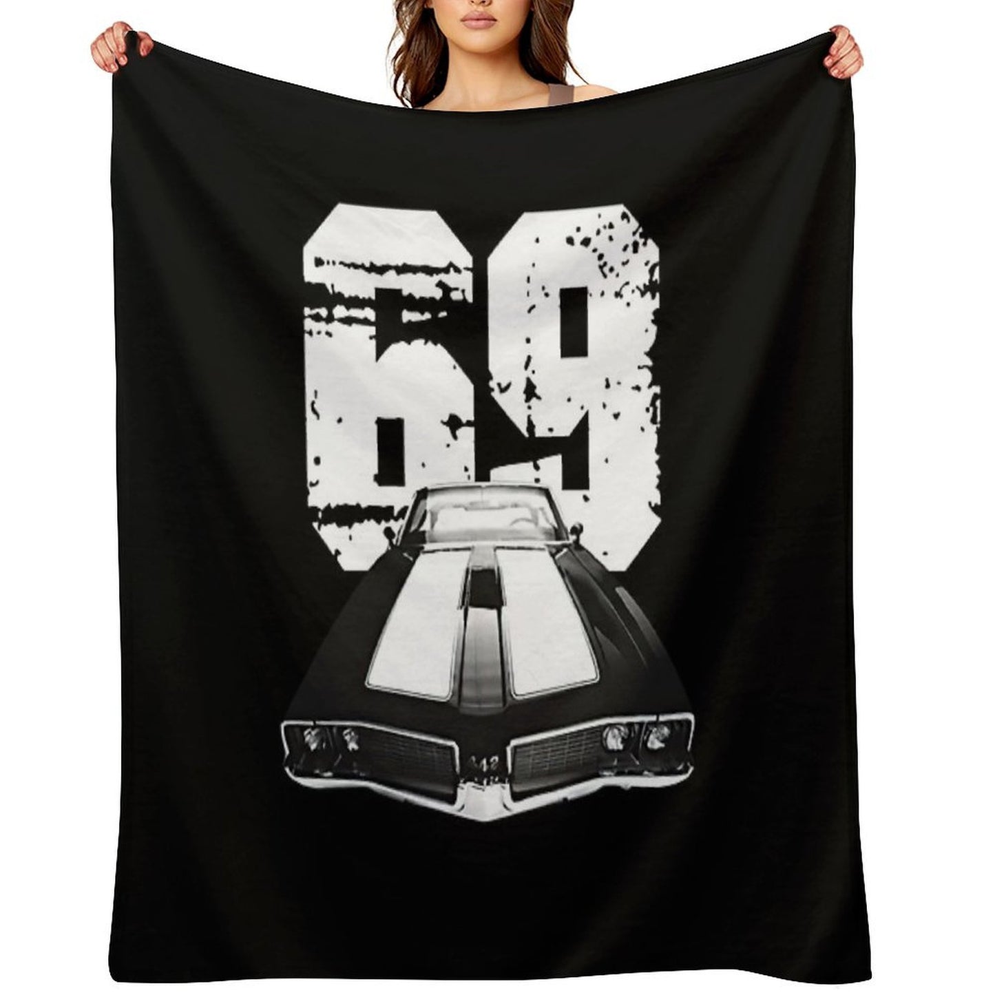1969 Oldsmobile 442 Front Grill And Hood View with Year Shrink-resistant Throw Blanket