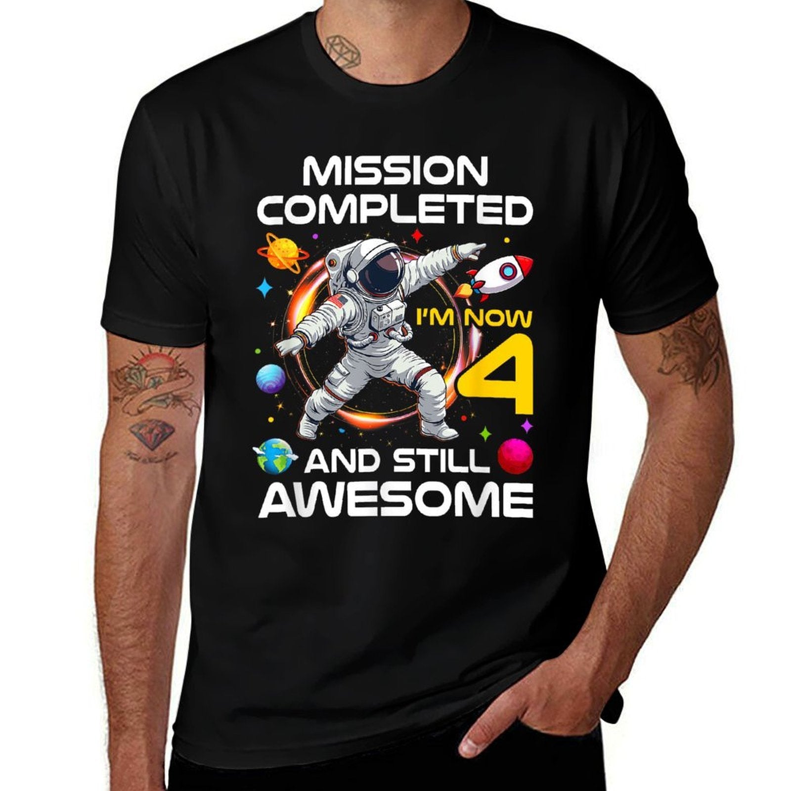 4Th Birthday Astronaut 4 Years Old Outer Space Birthday  Stretchy T-Shirt