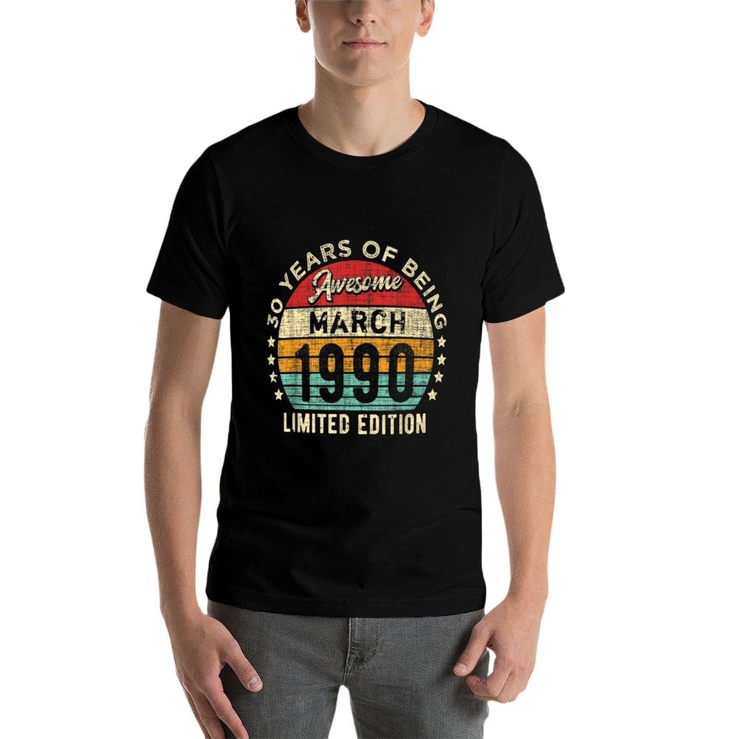 Vintage March 1990 30 Years Old Awesome 30th Birthday Heathered Texture T-Shirt