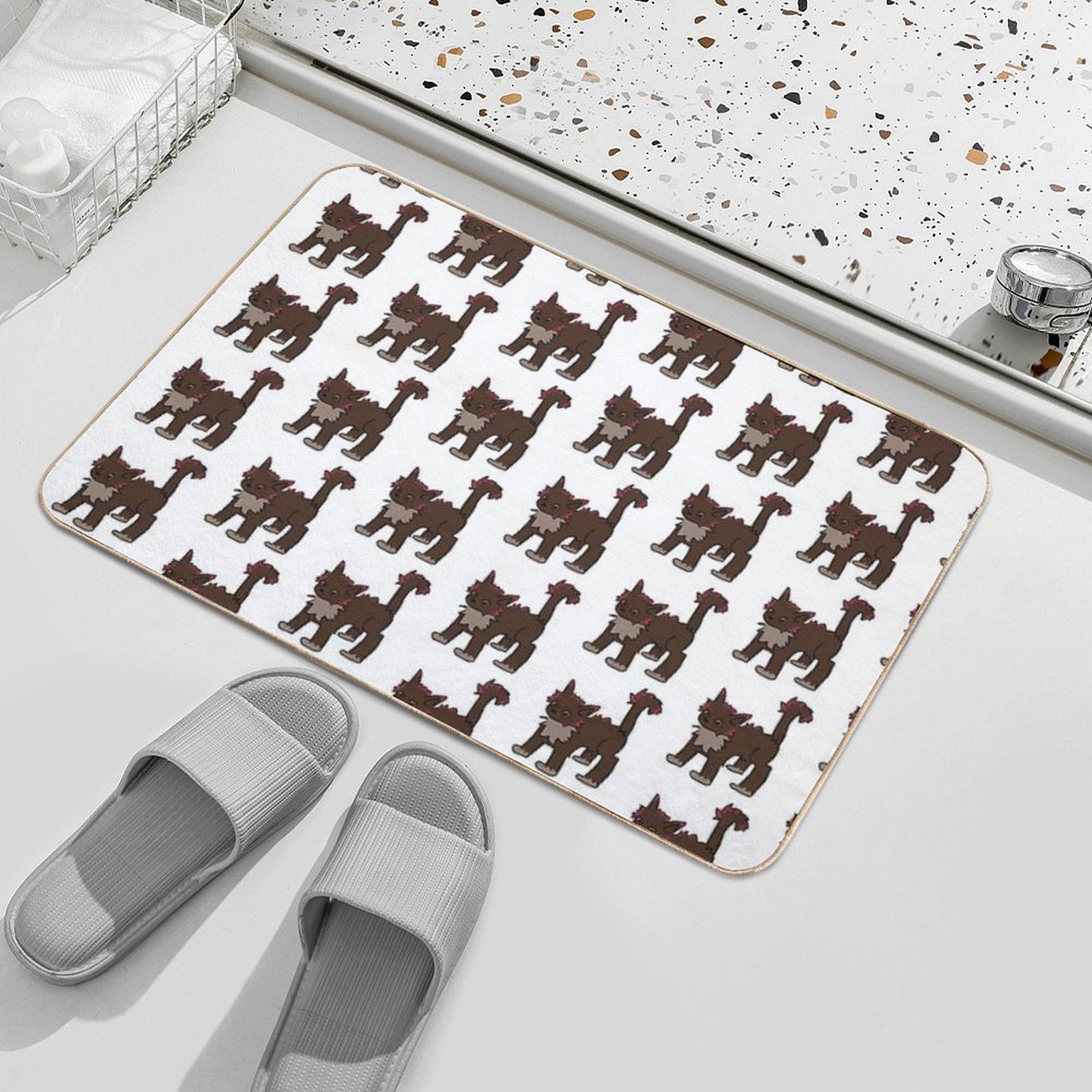 Spooked Brown Cat with Pink Highlights  Easy Maintenance Bath Mat