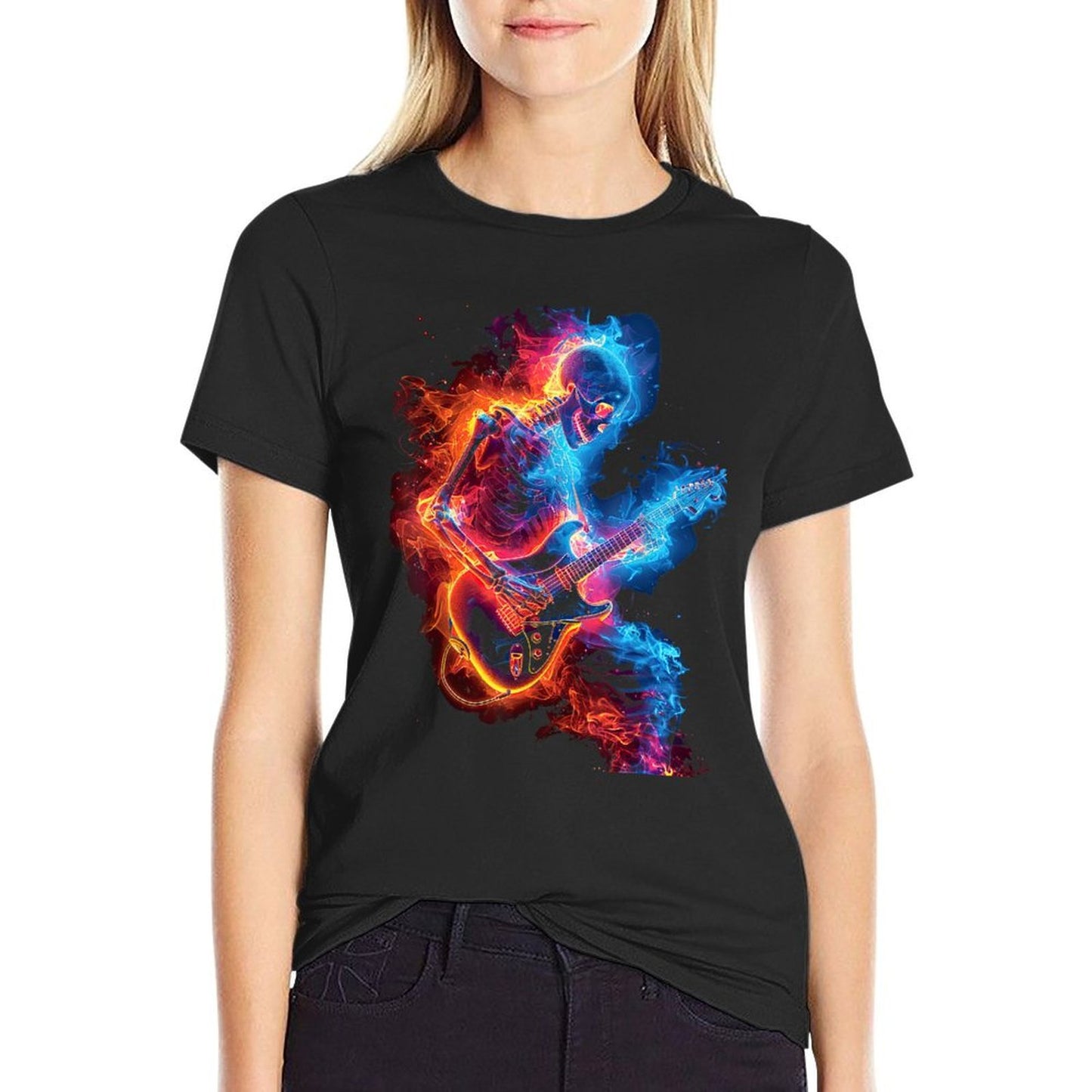 Skeleton Playing Guitar ,Rock Star Shredding Guitar  Slim-fit Cut T-Shirt